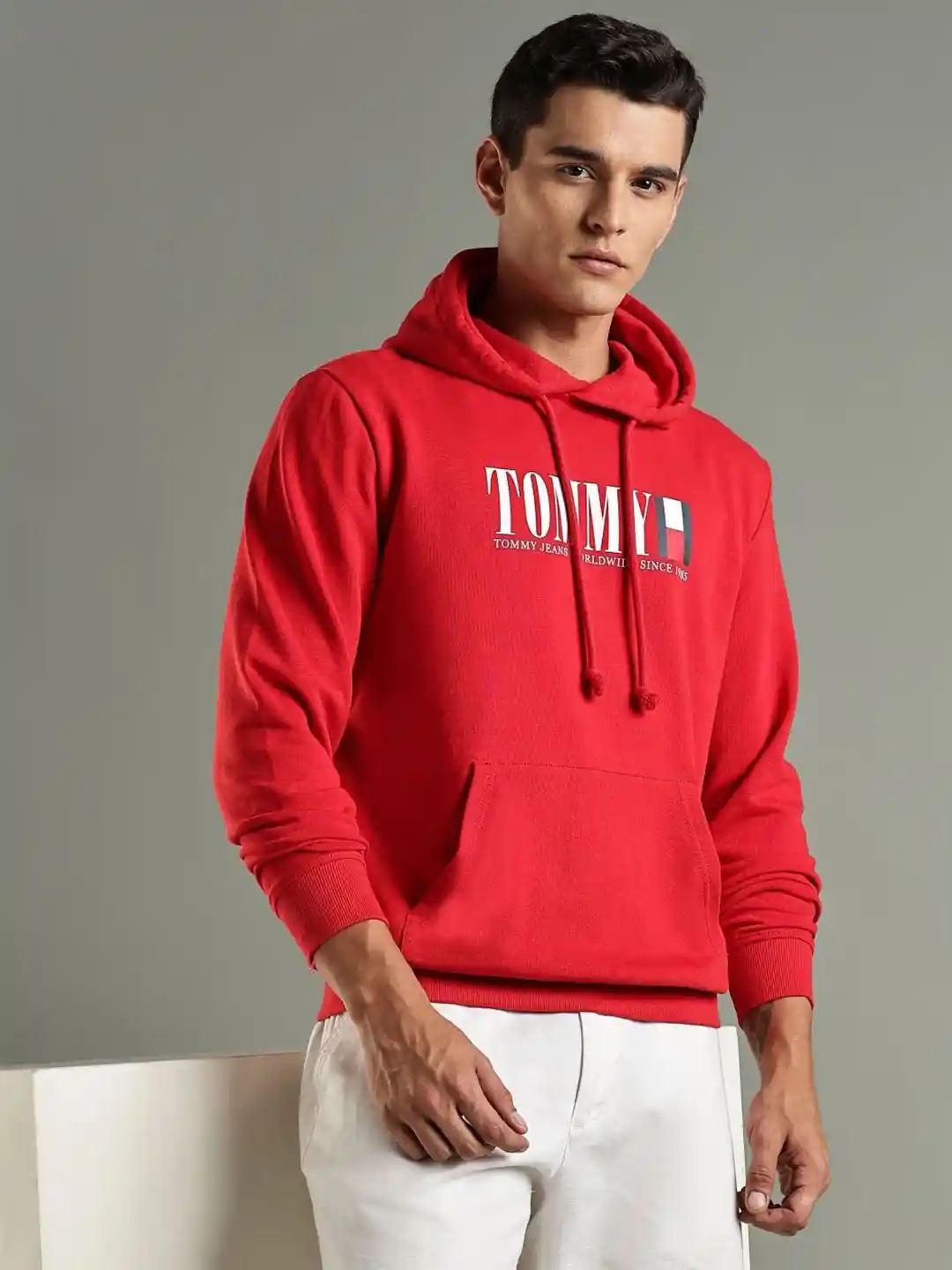 Tommy Hilfiger Men Brand Logo Printed Hooded Cotton Sweatshirt