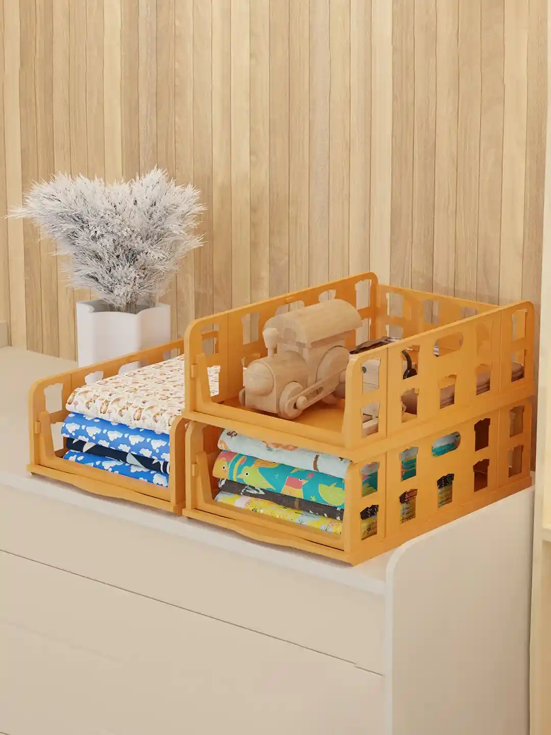 Buy Aura Brown Set of Foldable Kids Wardrobe Organizer for