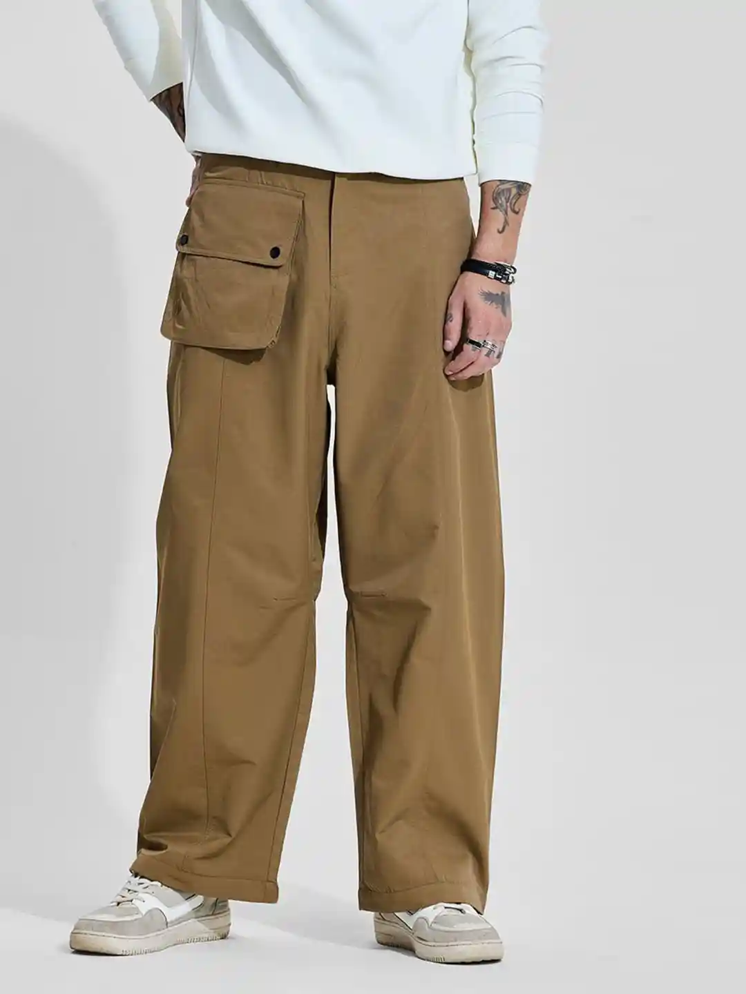 Buy Snitch Men Khaki Loose Fit Cargo Pants Trousers for Men