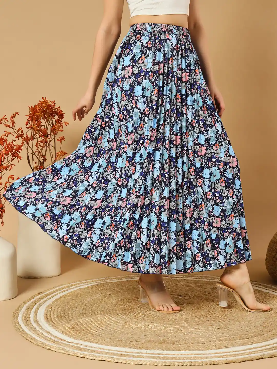 Buy ZWERLON Women Floral Printed Flared A-Line Maxi Skirt Skirts