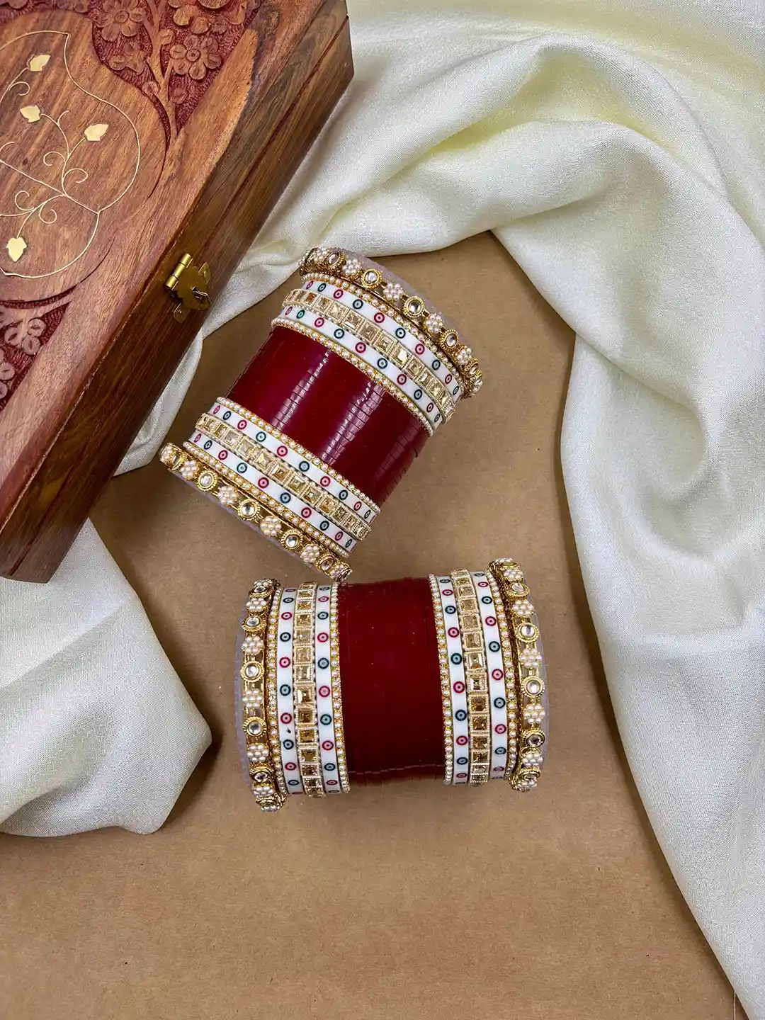 Buy Wedding Chuda by Hitesh Bangles Set of 24 Traditional Maroon