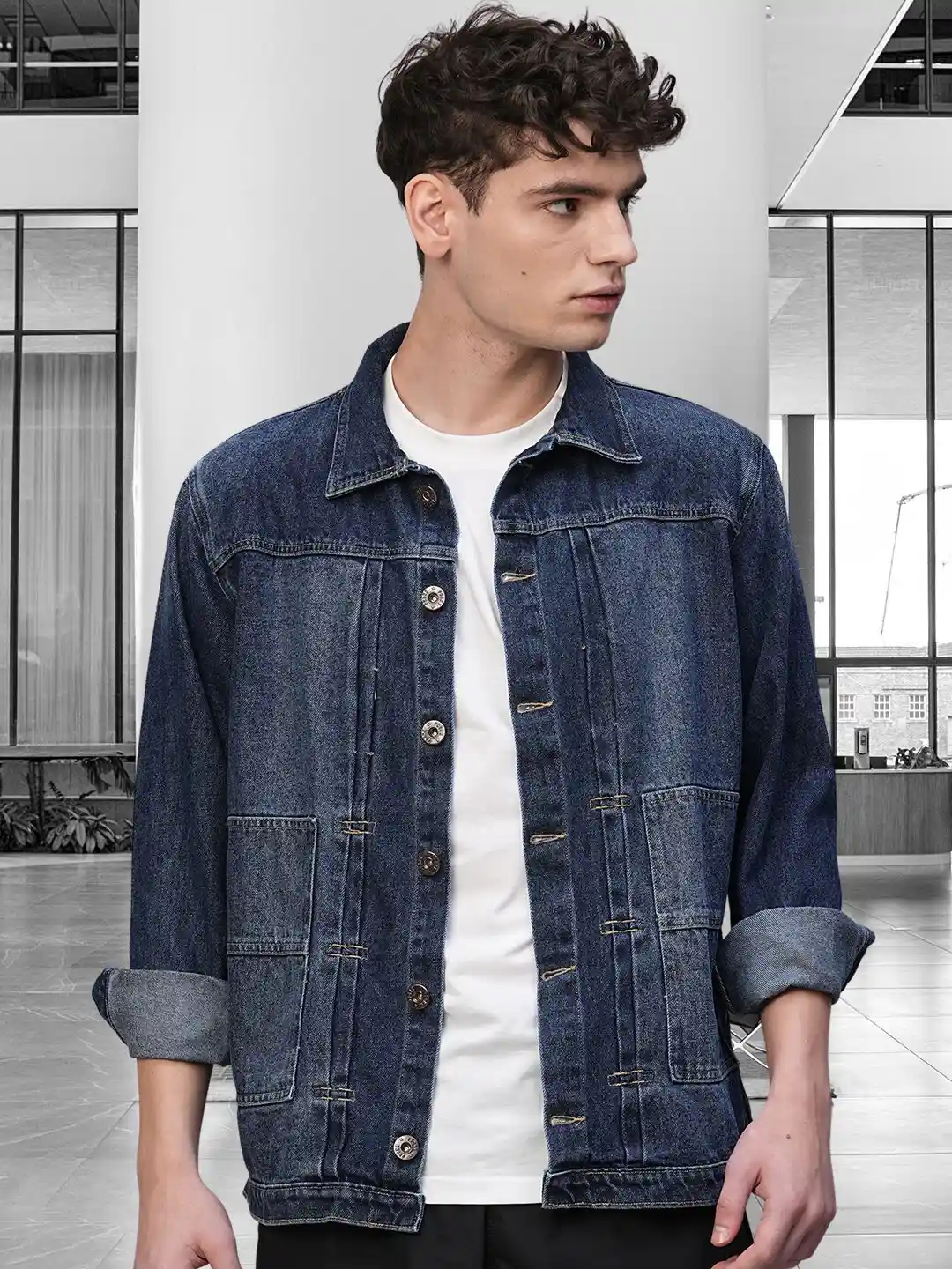 Outfit Mens Striped Denim Jacket PRONK Men Washed Striped Cotton
