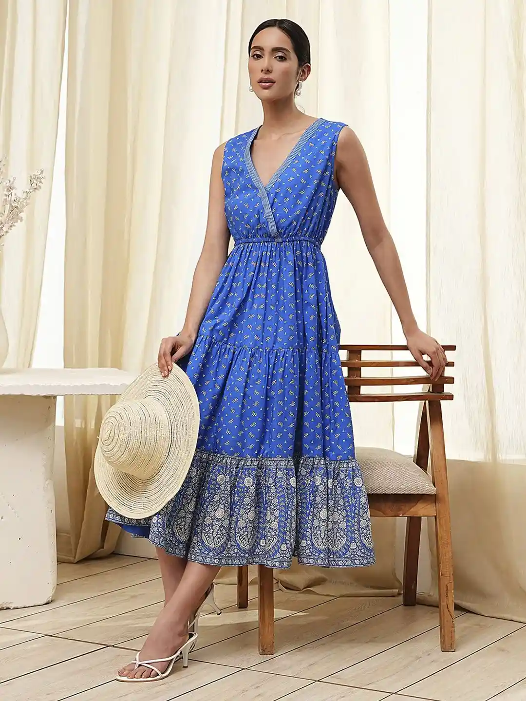 Buy Biba Women Ethnic Motifs Print Maxi V-Neck Midi Dress