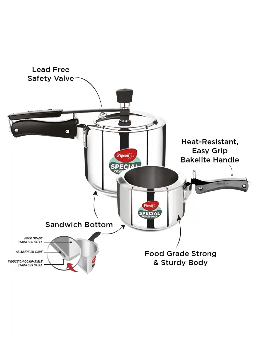 Pigeon Special Silver Stainless Steel Dishwasher Safe Induction Inner Lid  Pressure Cooker