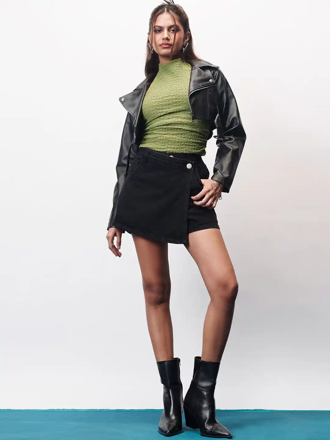 Buy FREAKINS Women Iris Black Asymmetric Denim Skort Skirts for