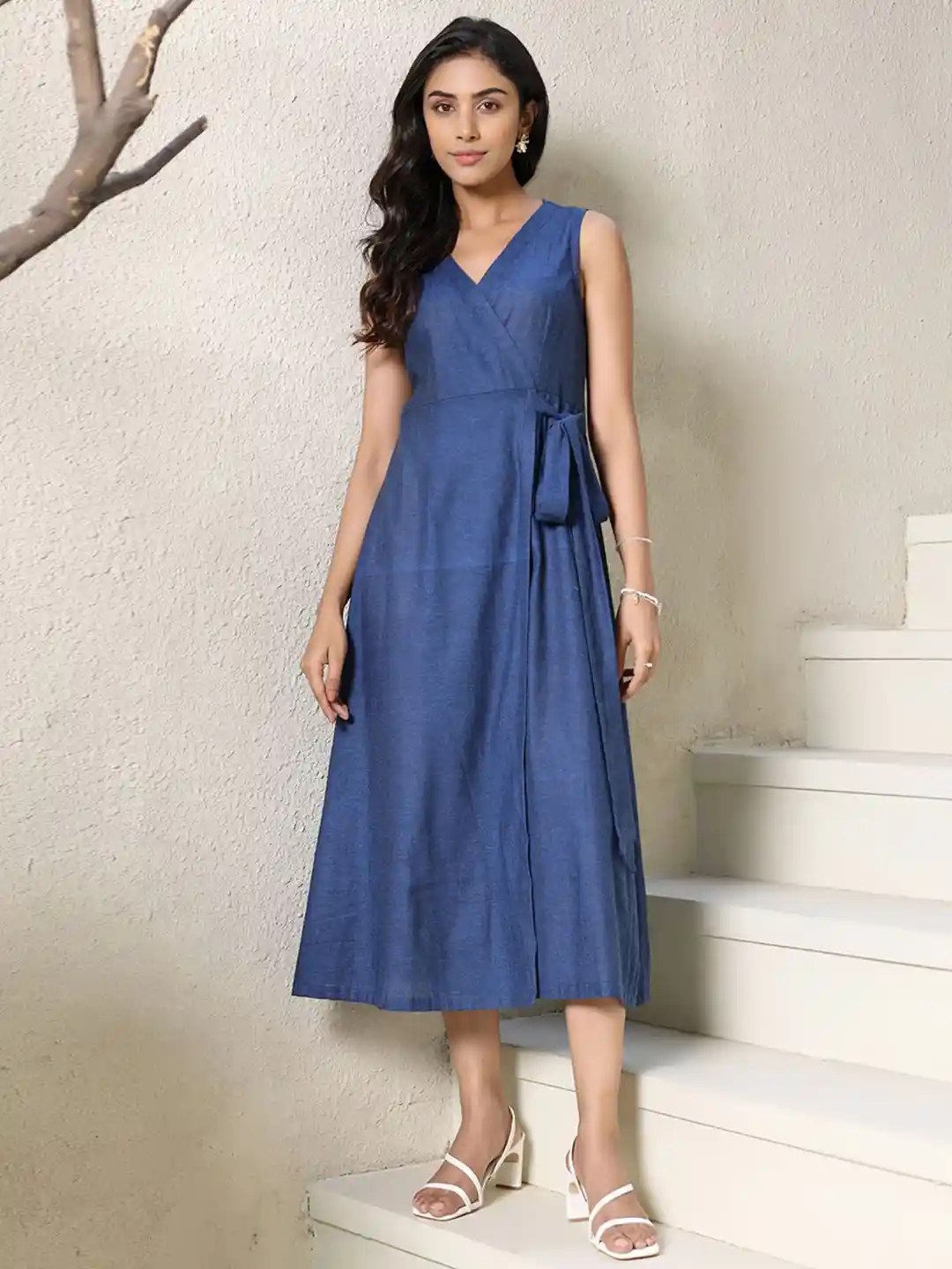 Buy Ambraee Navy Cotton Wrap Dress Dresses for Women 33244360