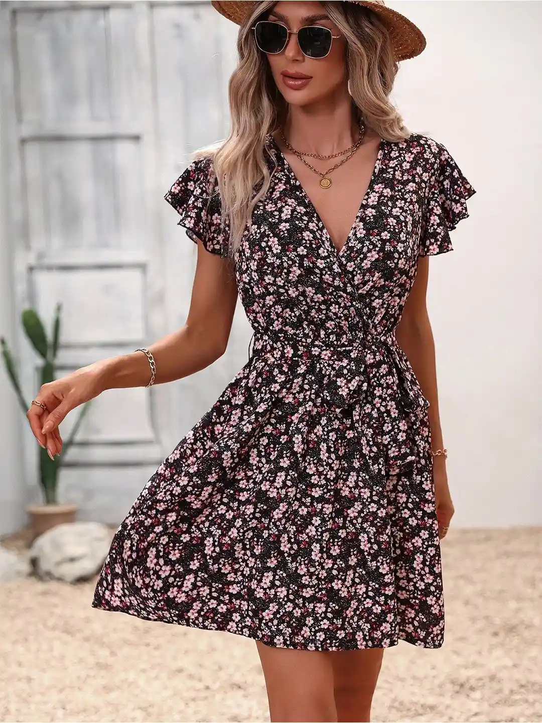 Buy SZN Floral Floral Printed V-Neck Fit Flare Wrap Dress