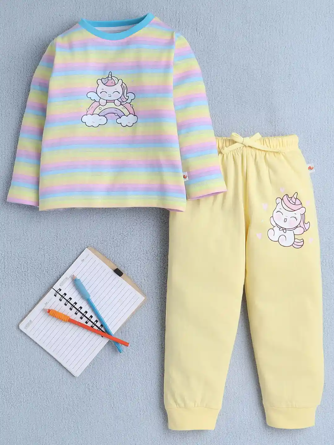 Buy BUMZEE Girls Striped T-Shirt Printed Jogger Night suit