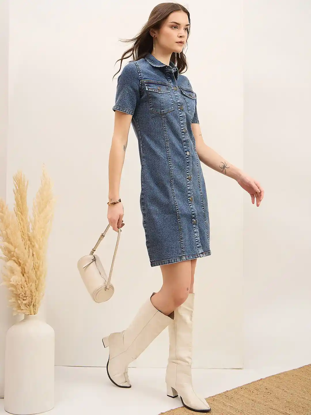 new look denim bodycon dress ASOS DESIGN denim square neck stretch bodycon dress in mid blue