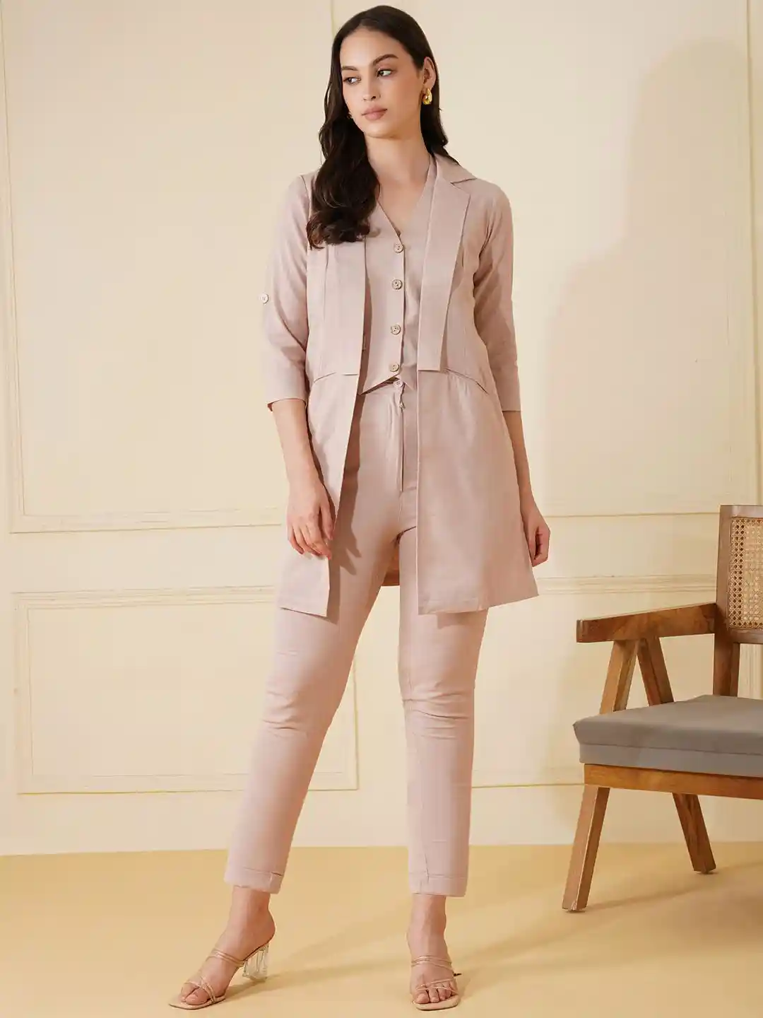 Buy Stitchinc Powergame V-Neck Cotton Linen Waistcoat With Trouser