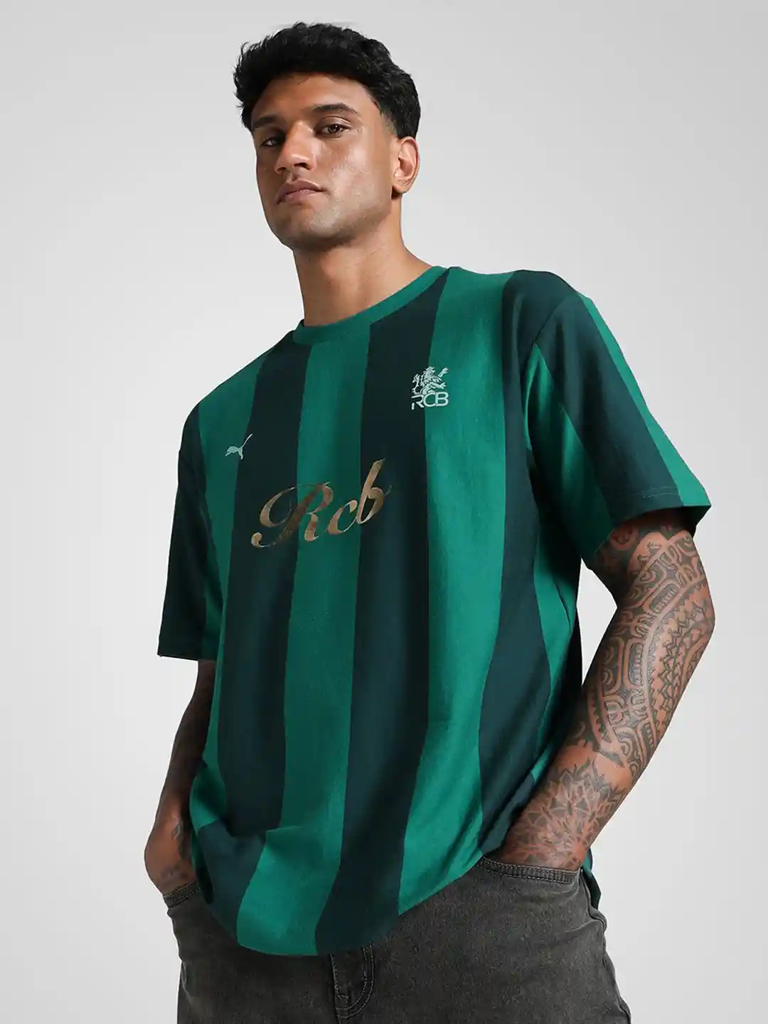 Rcb Puma Rsx Mens Jersey Puma X RCB Men Striped Cotton Relaxed-Fit