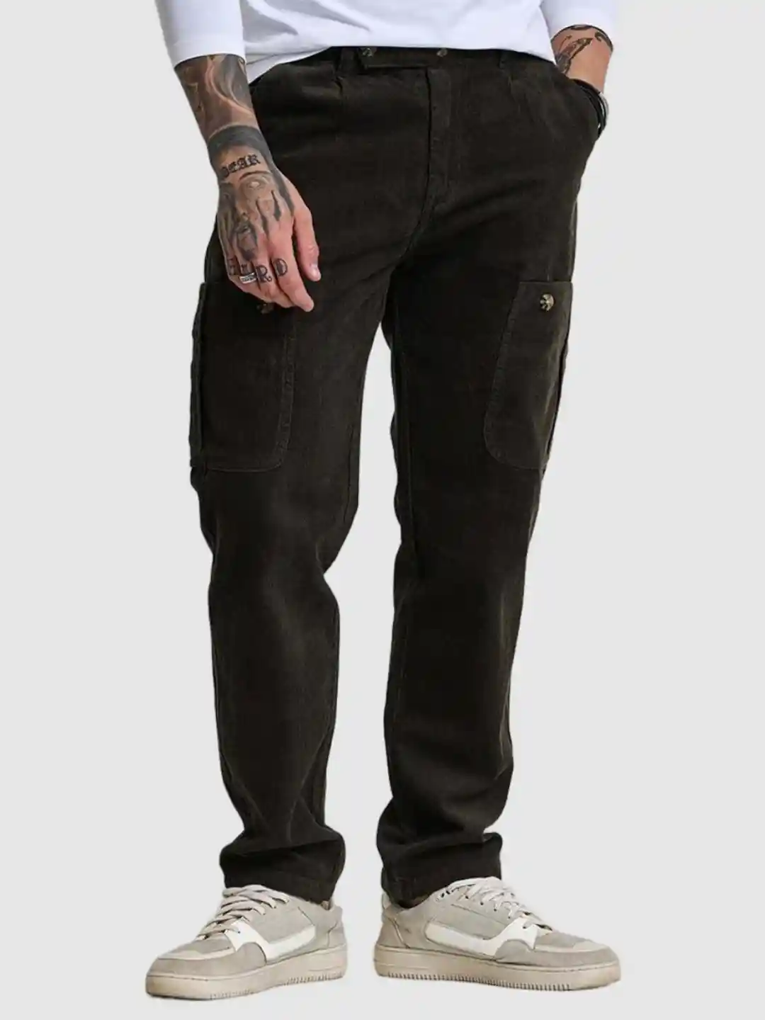 Buy Snitch Men Olive Relaxed Fit Corduroy Cargo Pants - Trousers