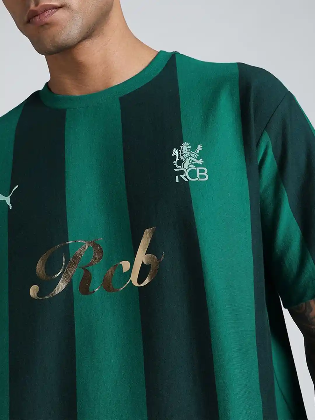 Buy Puma x RCB Men Striped Cotton Relaxed-Fit Retro T-Shirt