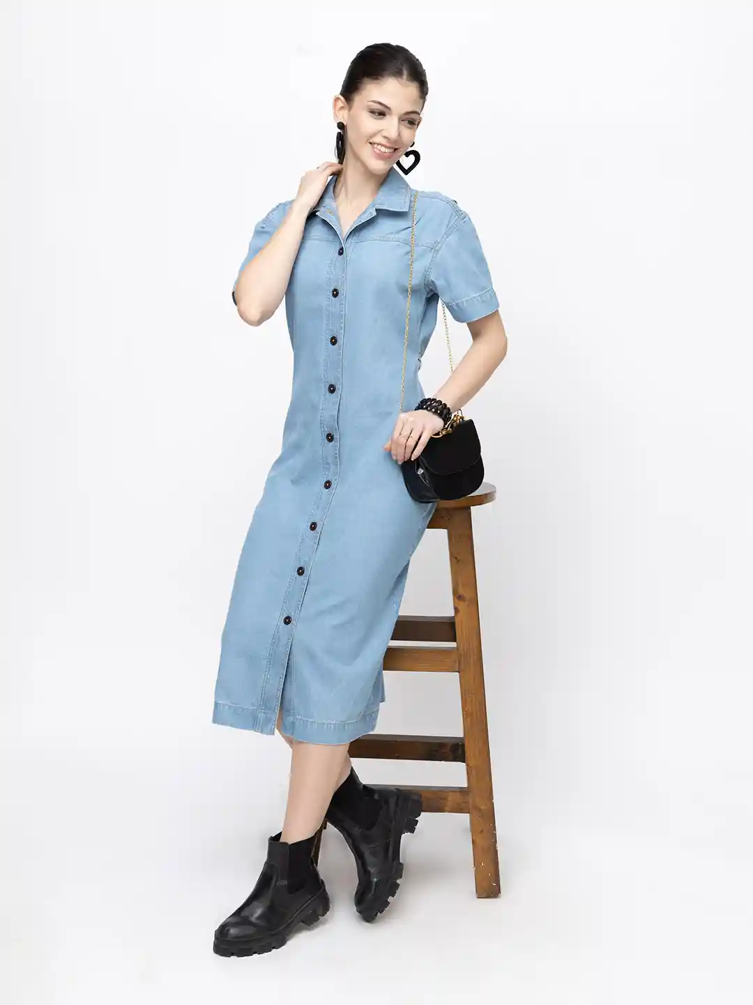 7OUNCE Denim Solid Maxi Dress