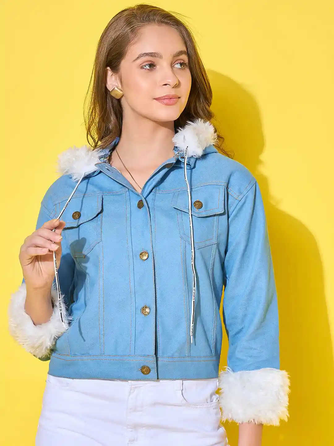 Buy DIMPY GARMENTS Women Hooded Solid Denim Casual Lightweight