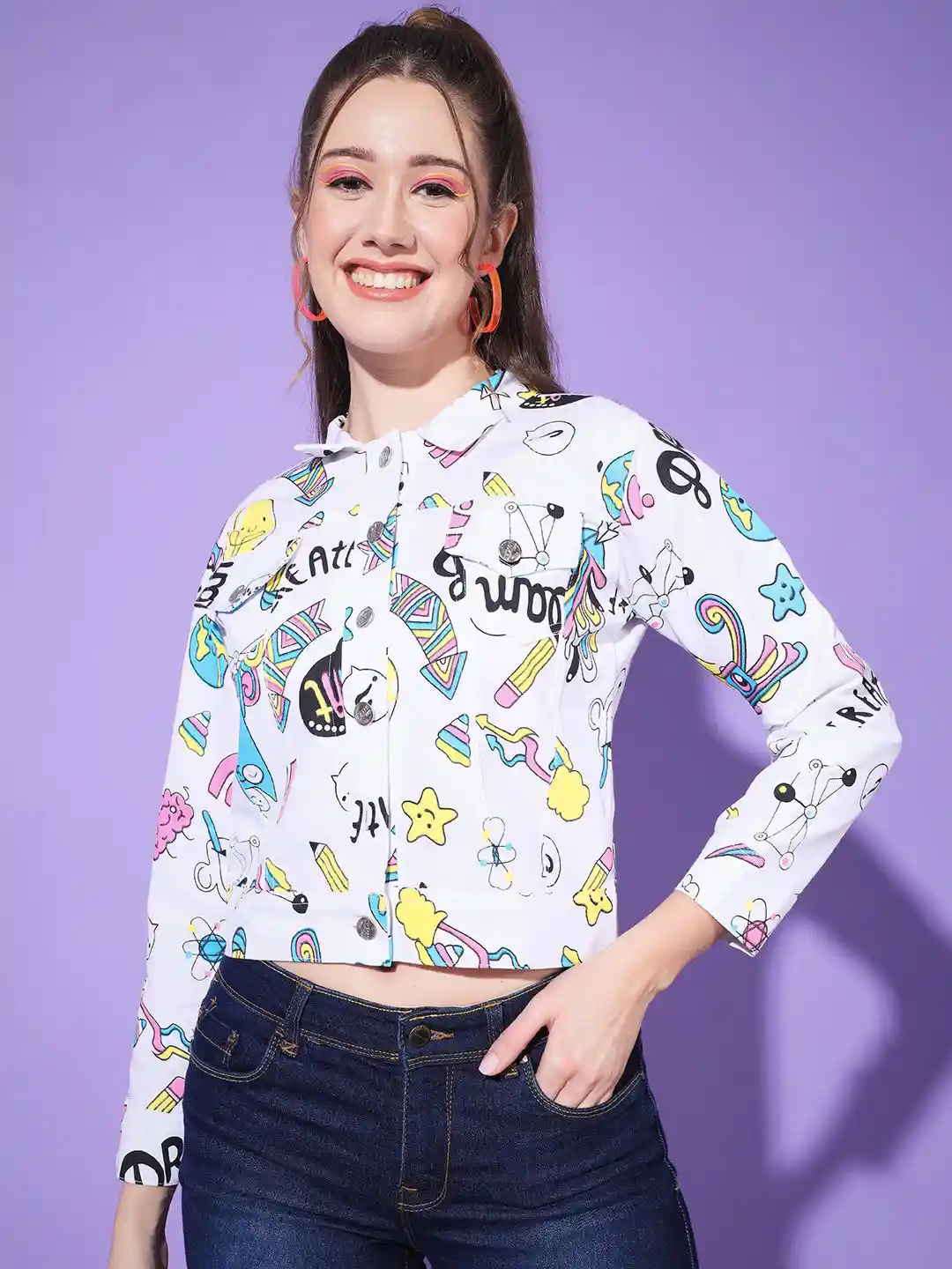 Buy BUY NEW TREND Women Spread Collar Graphic Printed Cotton