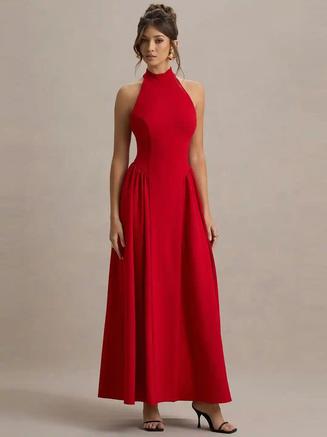 Buy TRAQUILA Halter Neck Backless Fit Flare Maxi Dress Dresses