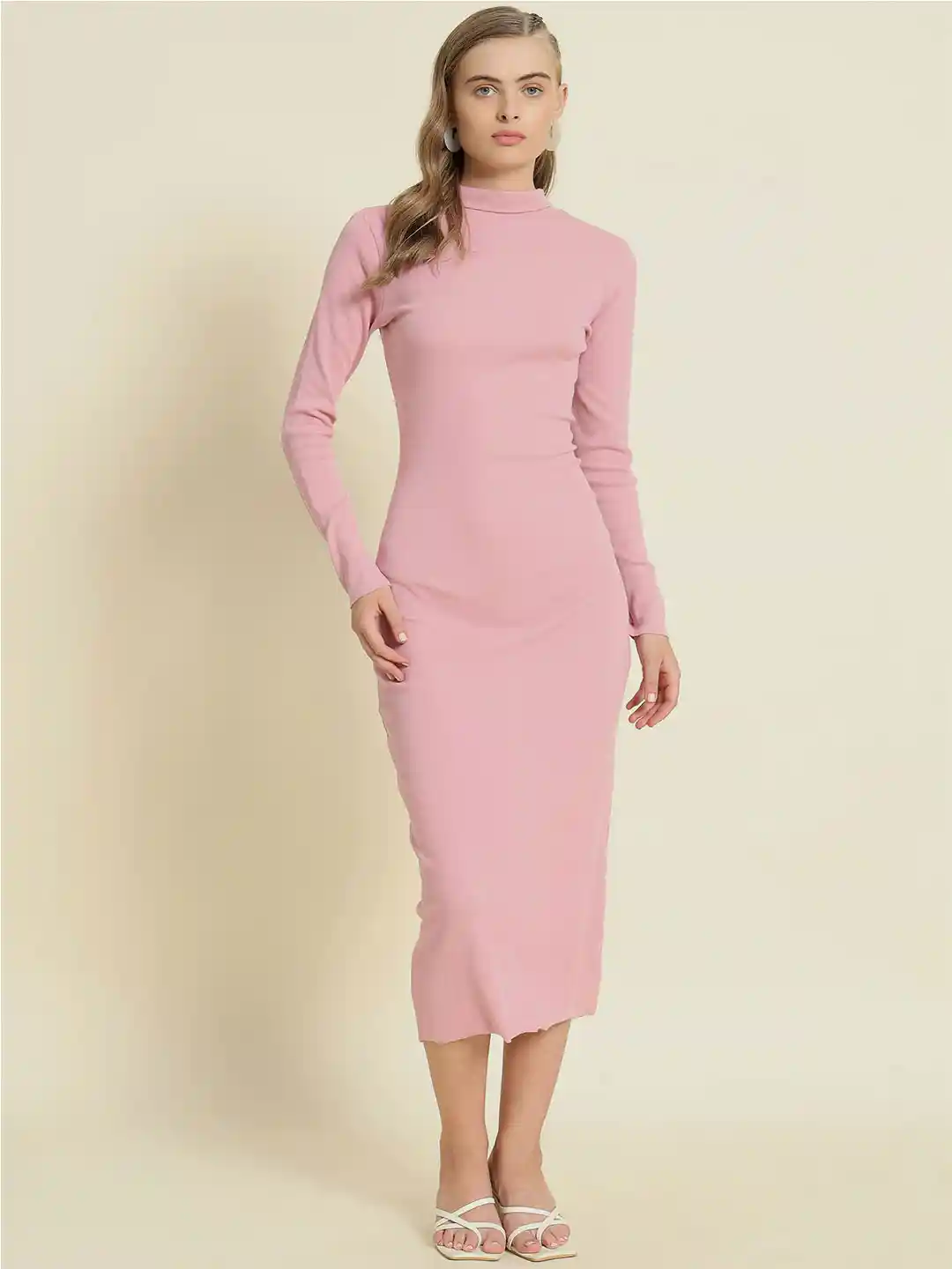 Buy PockMAN Women Ribbed High Neck Bodycon Midi Dress Dresses