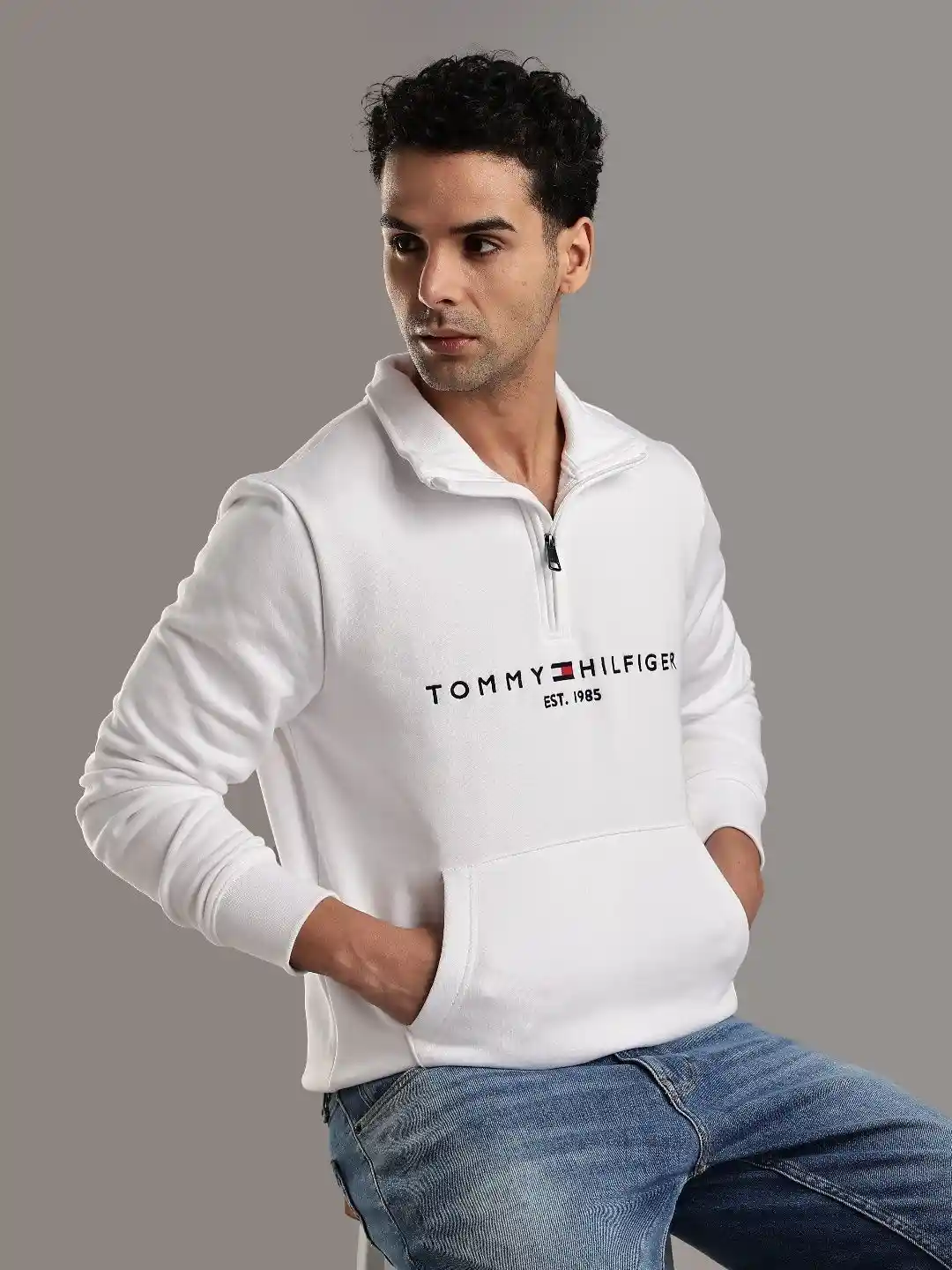 Buy Tommy Hilfiger Men Brand Logo Printed Ribbed Sweatshirt