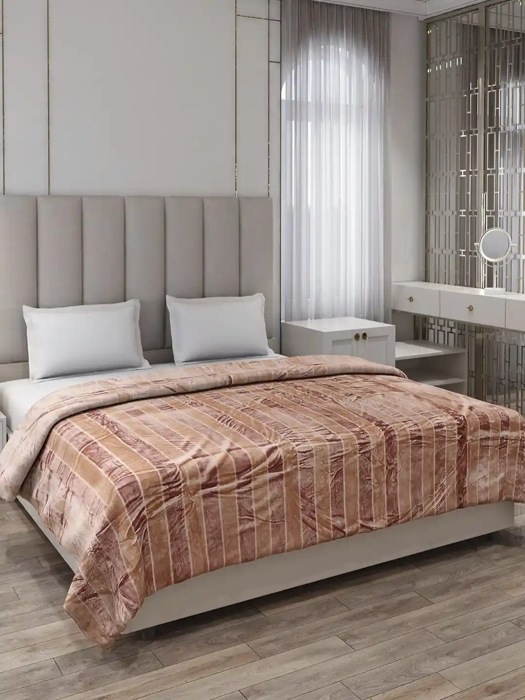 Monte Carlo Brown Maroon Striped AC Room 290 GSM Double Bed Blanket