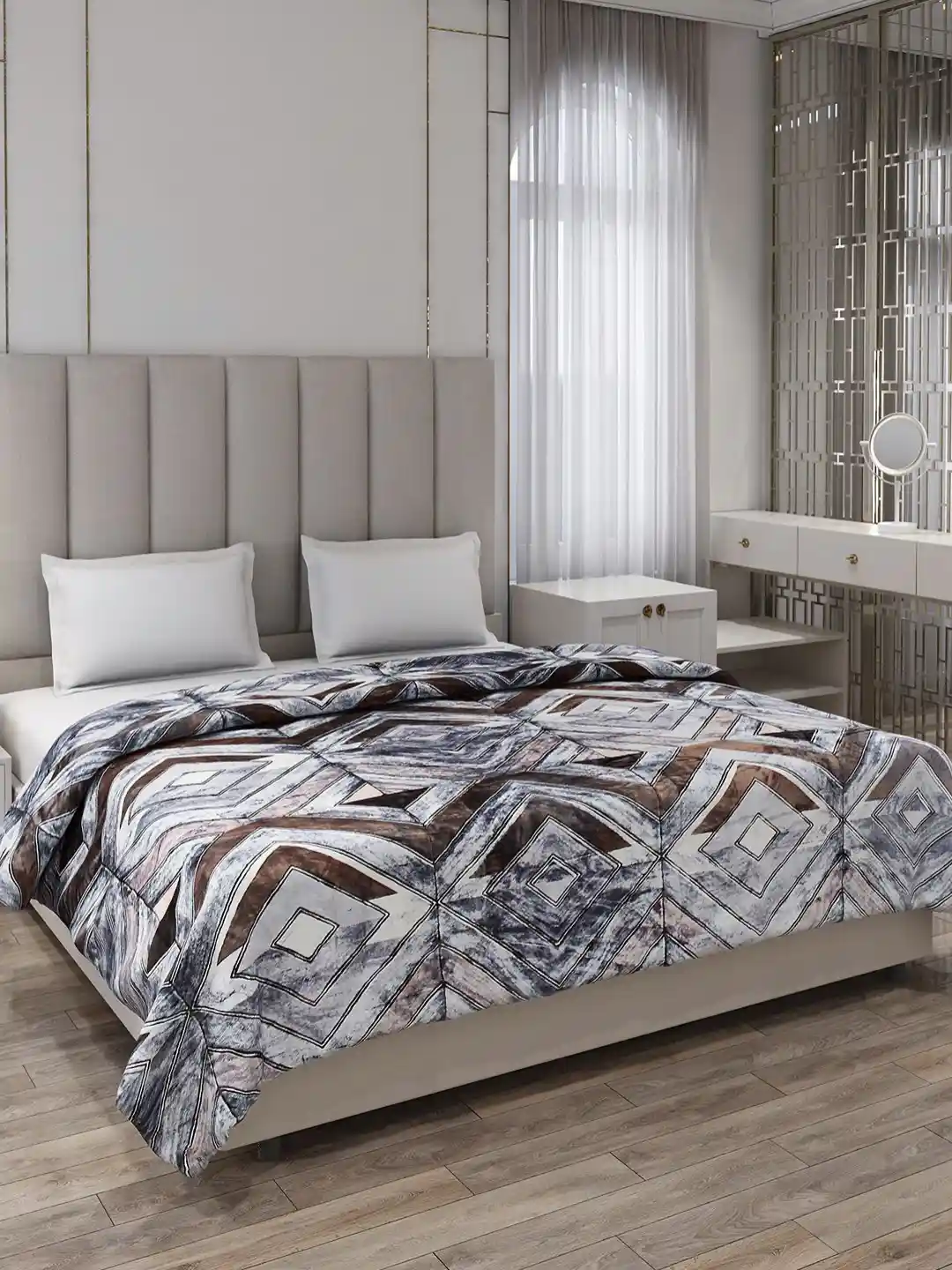 Buy Monte Carlo Grey Brown Geometric AC Room 290 GSM Double Bed