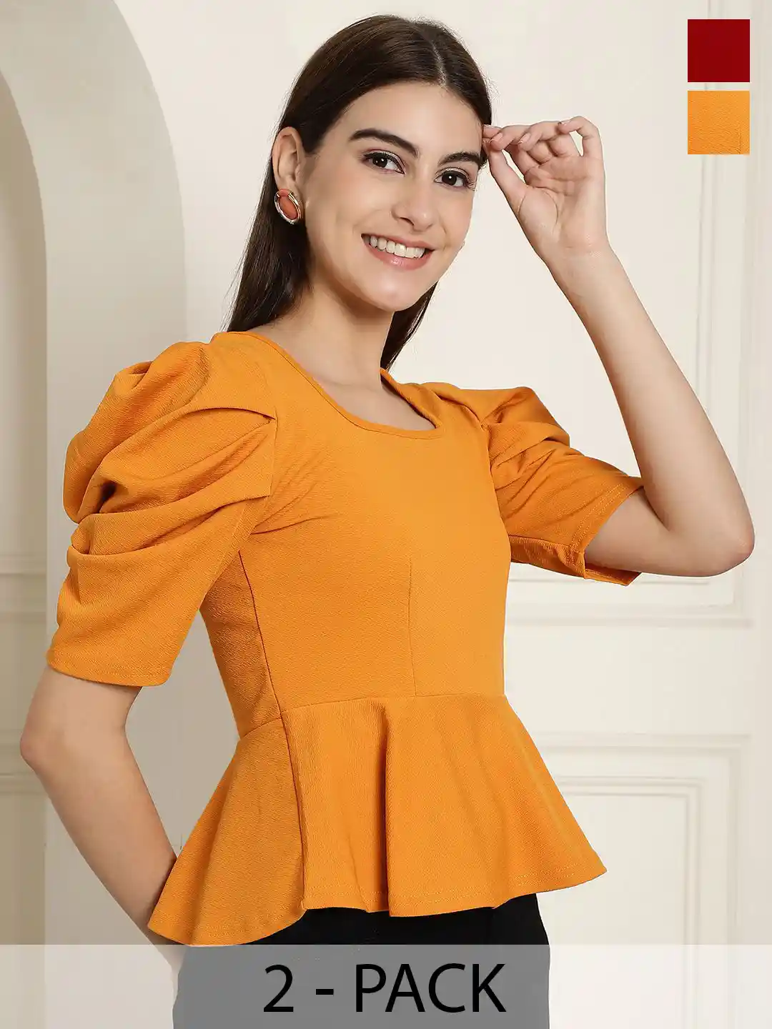 Metronaut Women Pack Of Puff Sleeve Peplum Top