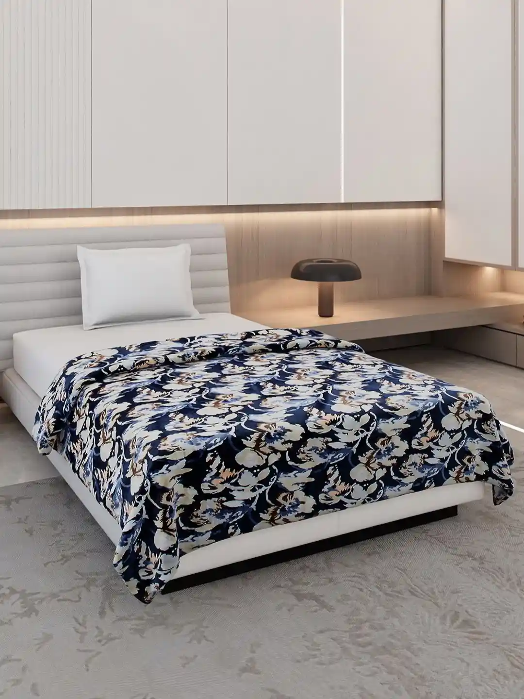 Buy Monte Carlo Blue White Floral Printed AC Room 350 GSM Single