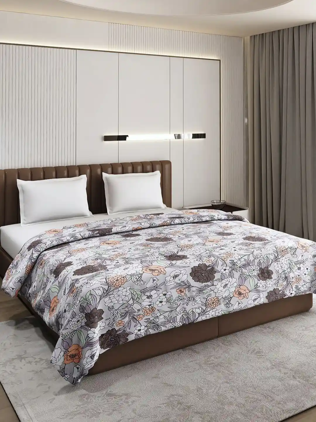 Buy Monte Carlo Grey White Floral AC Room 210 GSM Double Bed