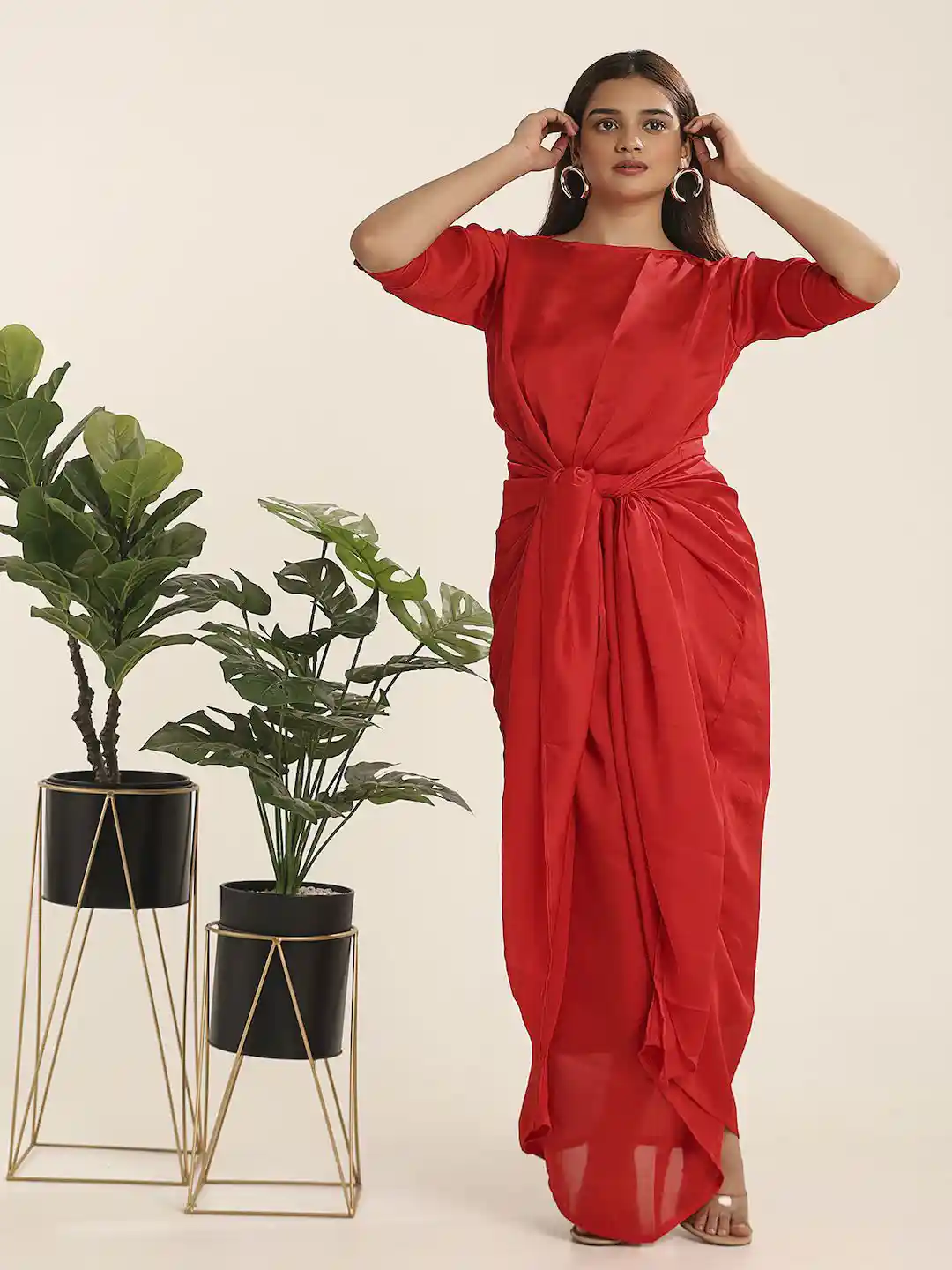 Buy THE BLESSED WARDROBE Women Solid Tie Up Wrap Maxi Dress