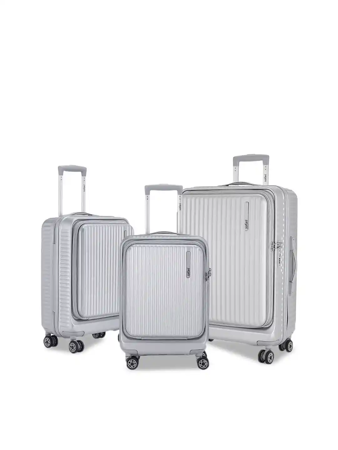 Safari Select Recoil Set Of Silver Top Open Polycarbonate with TSA Lock  Trolley Bag