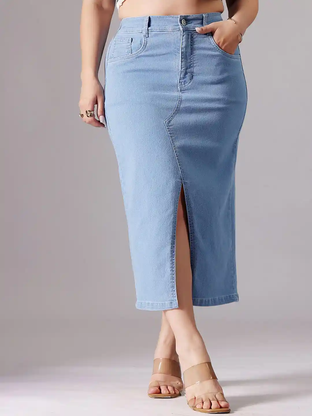 Buy Miss Chase A+ Women Plus Size A-Line High-Rise Denim Skirt