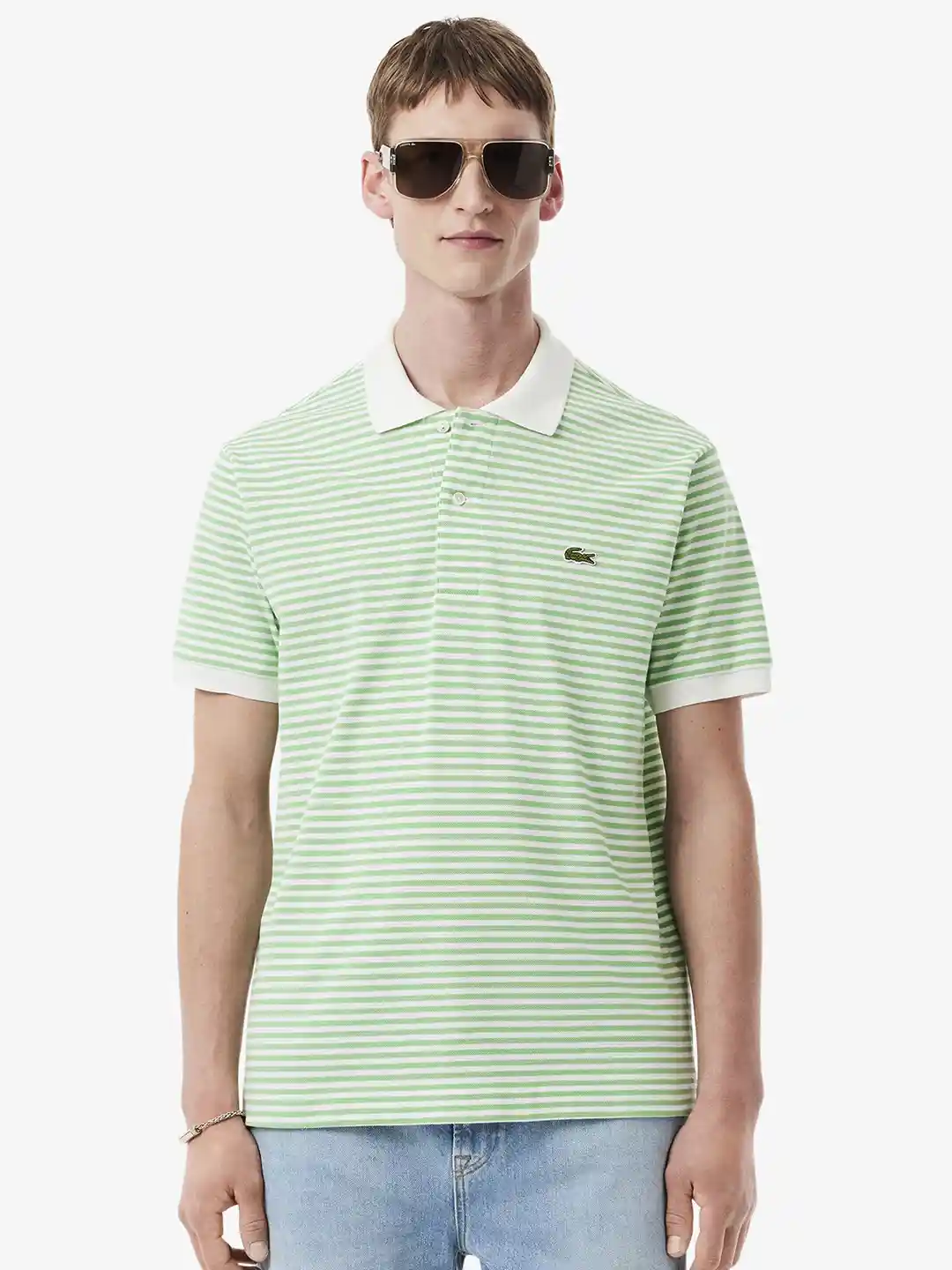 Lacoste Men Striped Polo Collar Applique T-shirt
