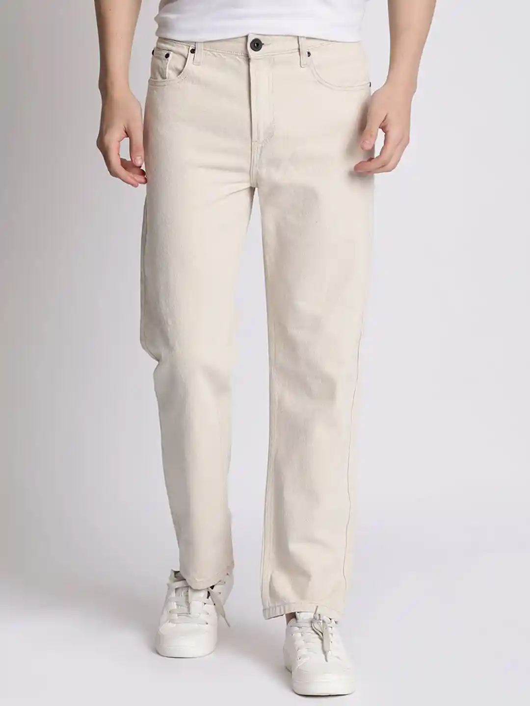 The Roadster Lifestyle Co Men Cotton Ecru Straight Fit Jeans