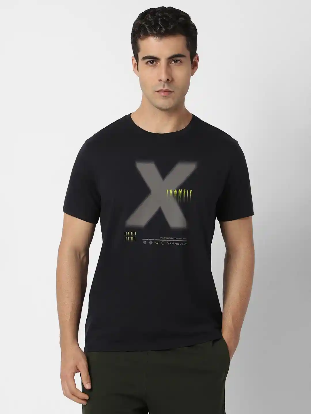 Van Heusen Flex Men Typography Printed Applique Slim Fit T-shirt