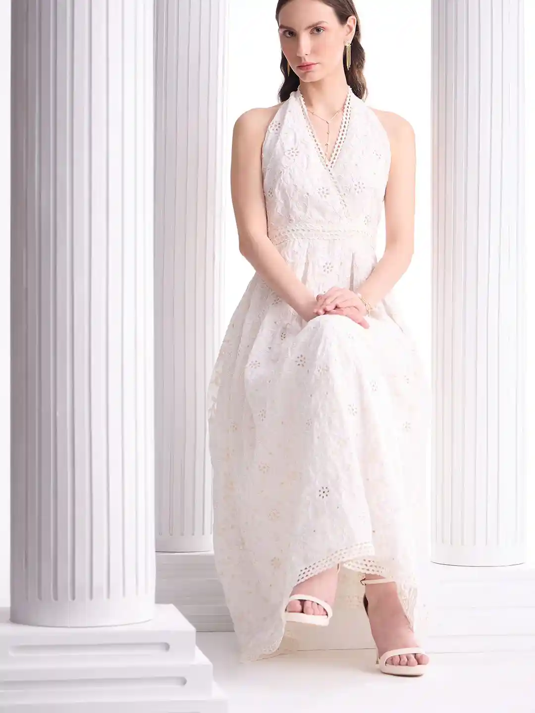 Buy Vero Moda Tie-Up Neck Fit Flare Maxi Dress Dresses for