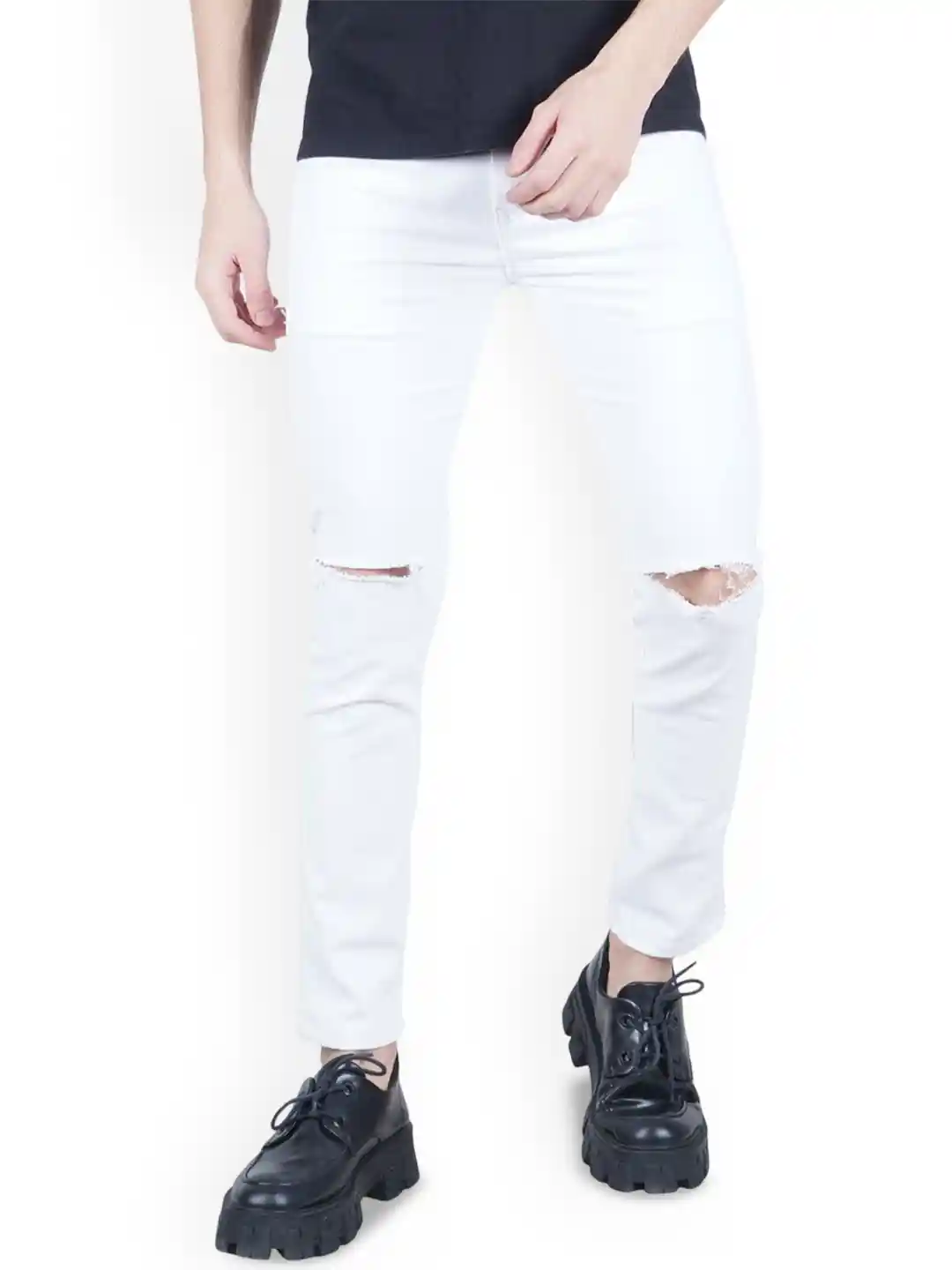 Buy SZN Men Slim Fit Mid-Rise White Jeans with Slash Knee Jeans