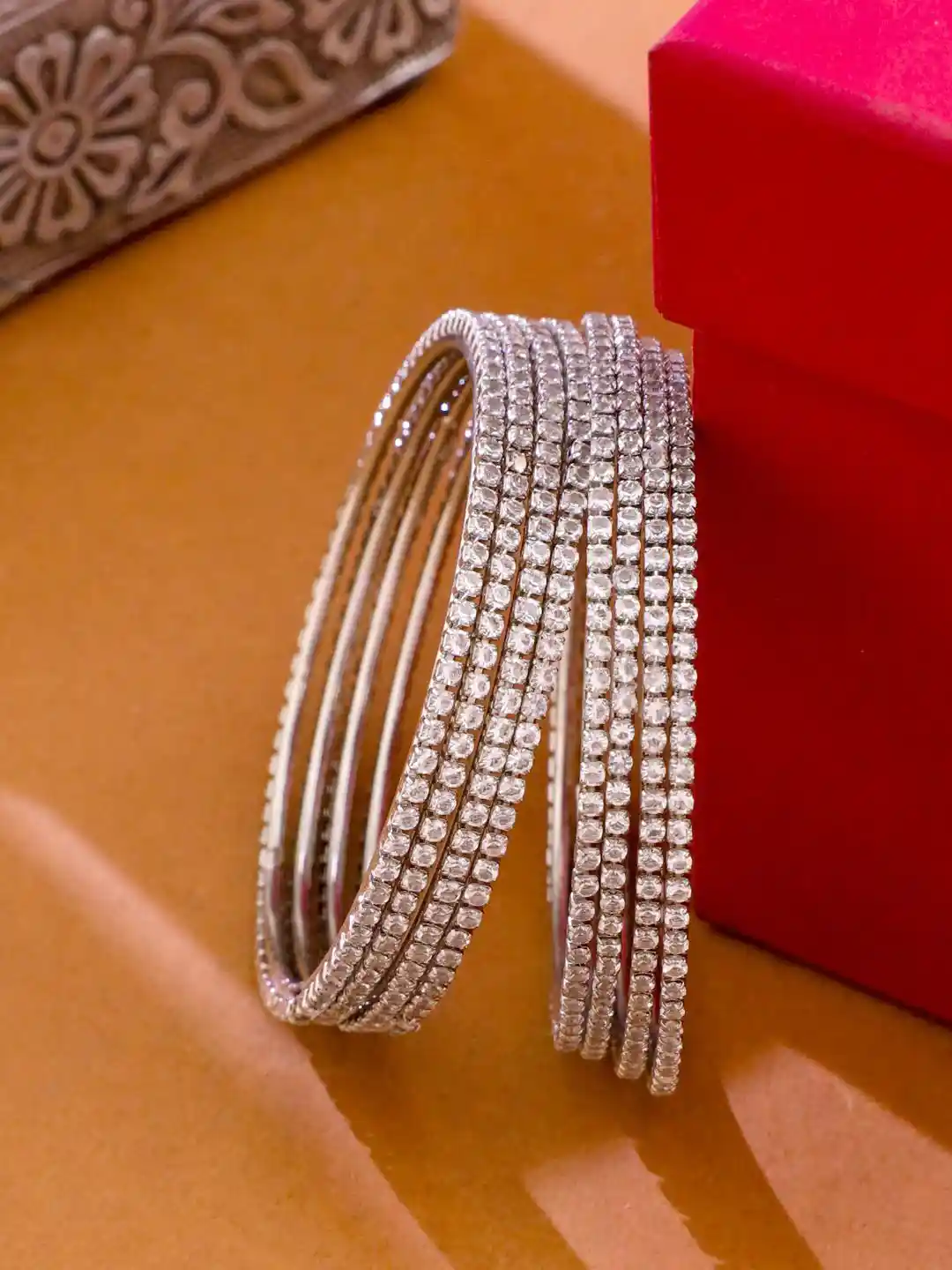 NVR Women Set Of American Diamond Silver Plated Bangles