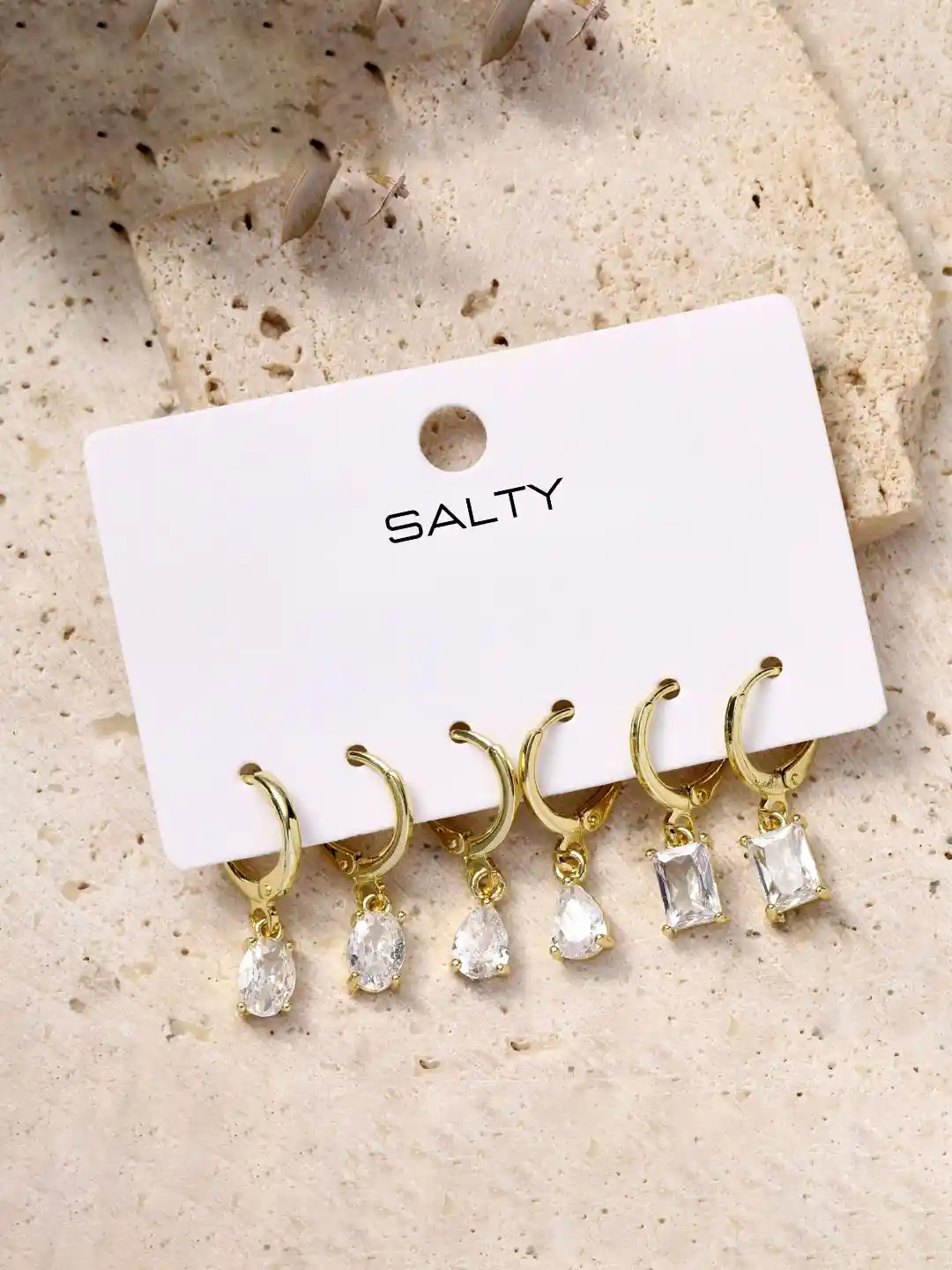 Buy SALTY Set Of Gold-Plated Twinkle Teardrop Hoop Earrings