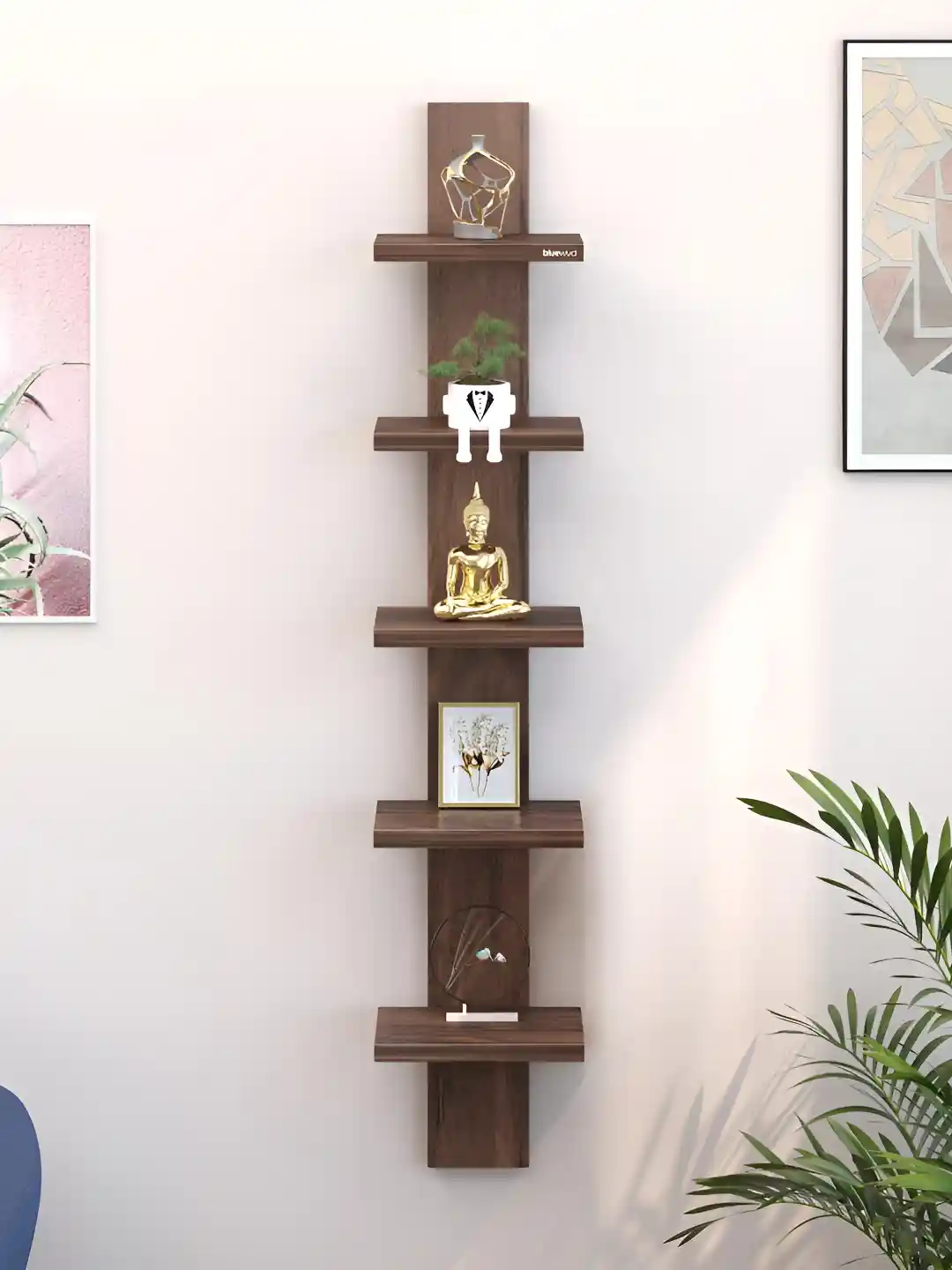 Buy bluewud Louis Brown Wall Mounted Maple-Wood 5-Tier Shelf