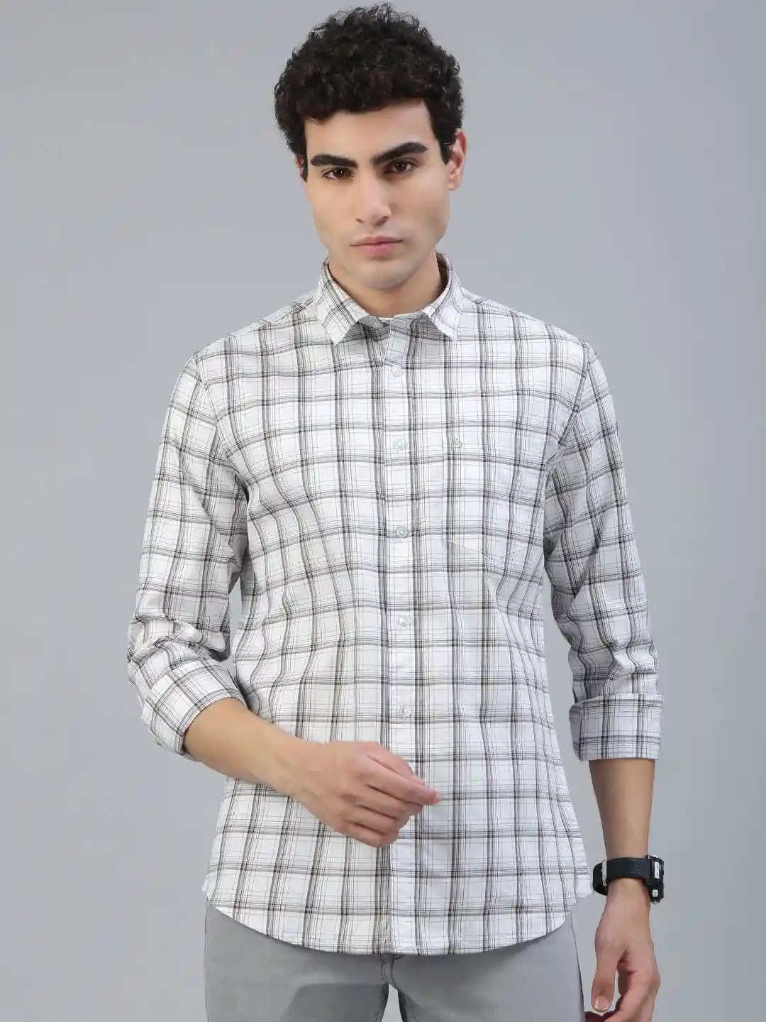 Classic Polo Men Slim Fit Tartan Checks Checked Casual Shirt