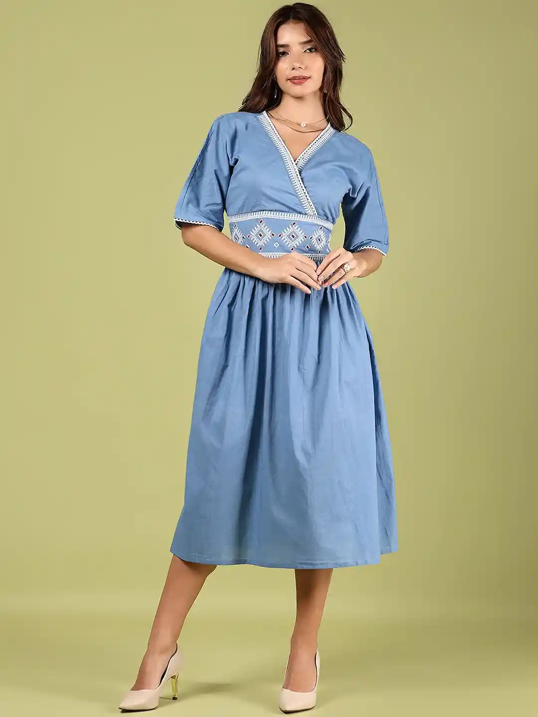 Buy LIMEROAD Floral Embroidered V-Neck Ethnic Dress Ethnic