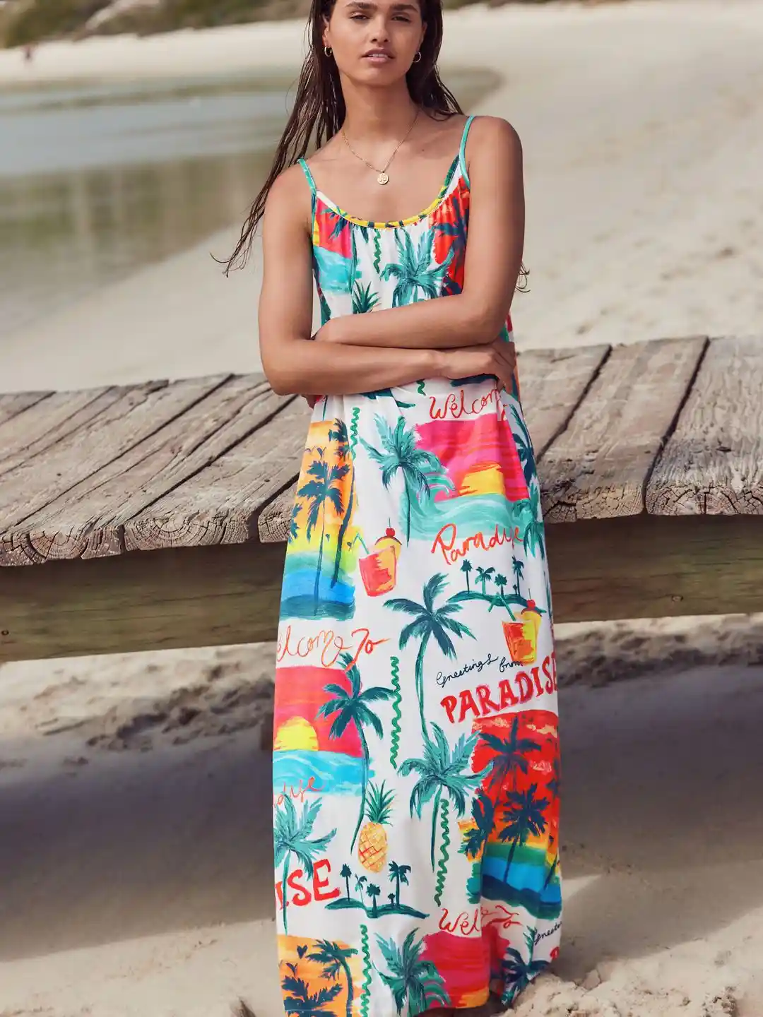 NEXT Gathers Detail Graphic Printed Maxi Dress