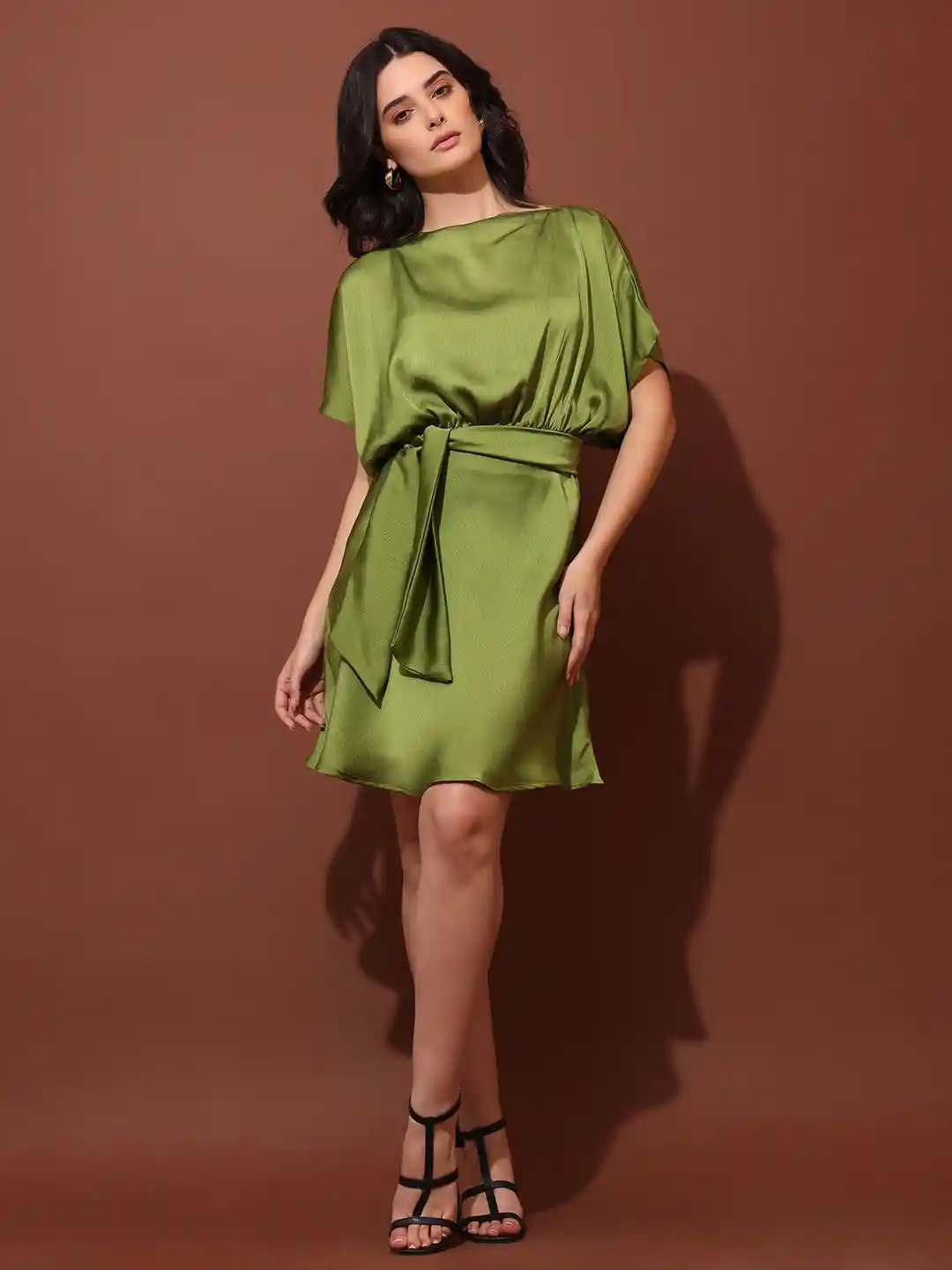 Buy PURVAJA Women Cowl Neck Kimono Sleeve Satin Fit Flare Mini