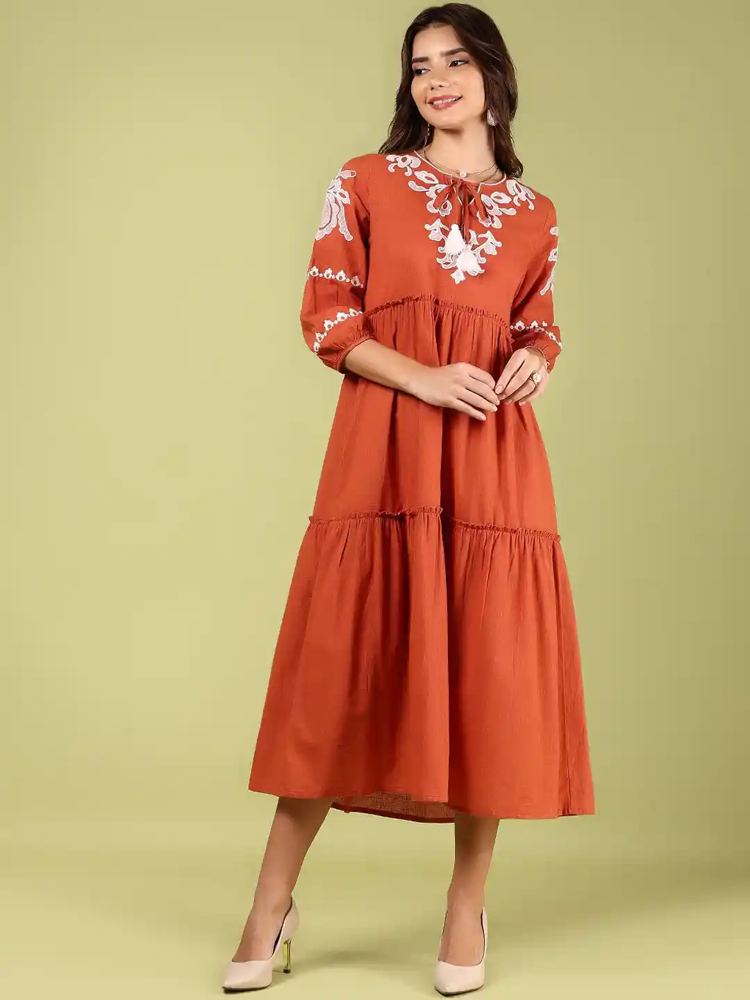 Buy LIMEROAD Embroidered Mandarin Collar Ethnic Dress Ethnic