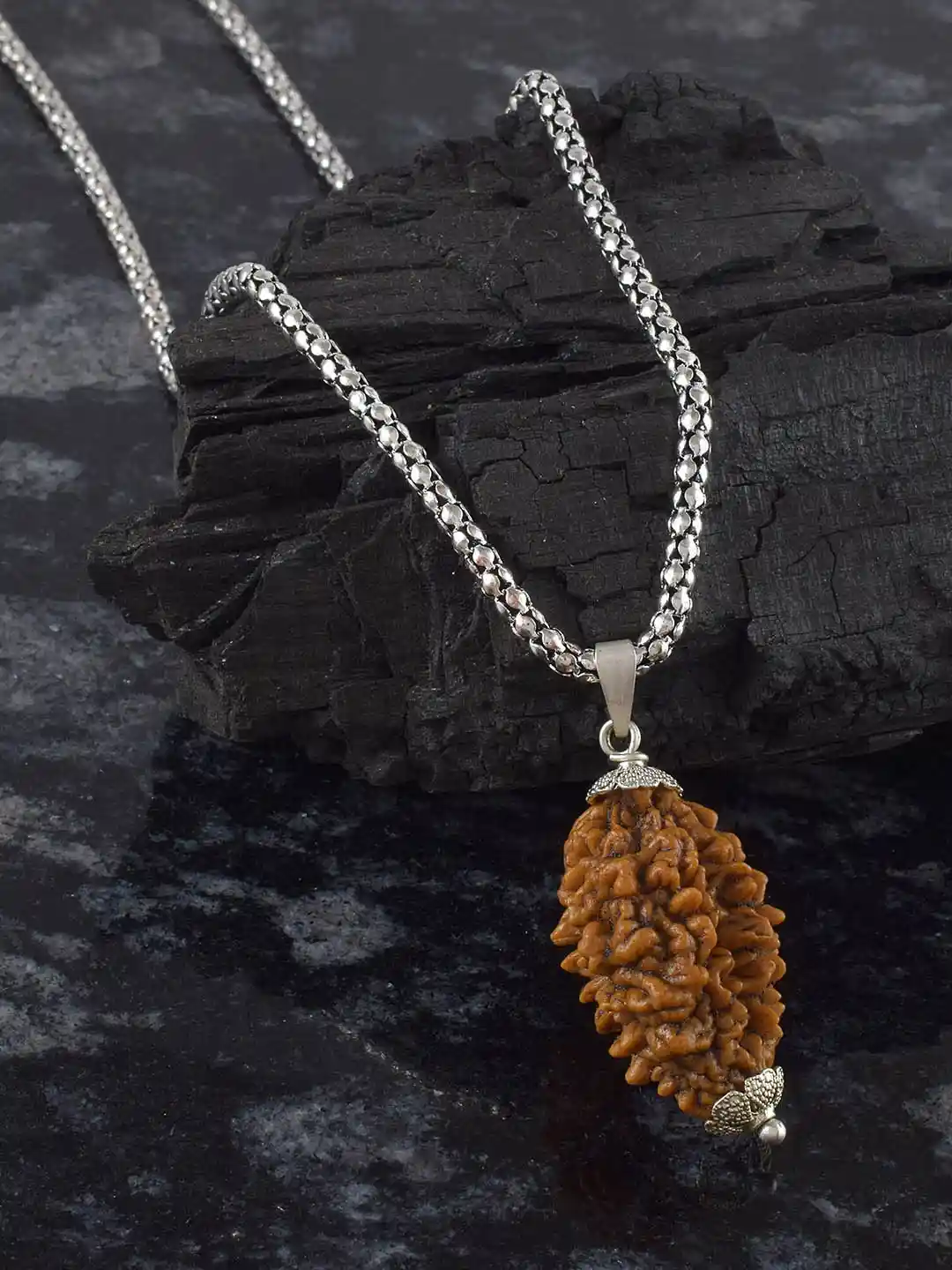 Silver Pendant Rudraksha Chain Online ADMIER Unisex Silver-Plated