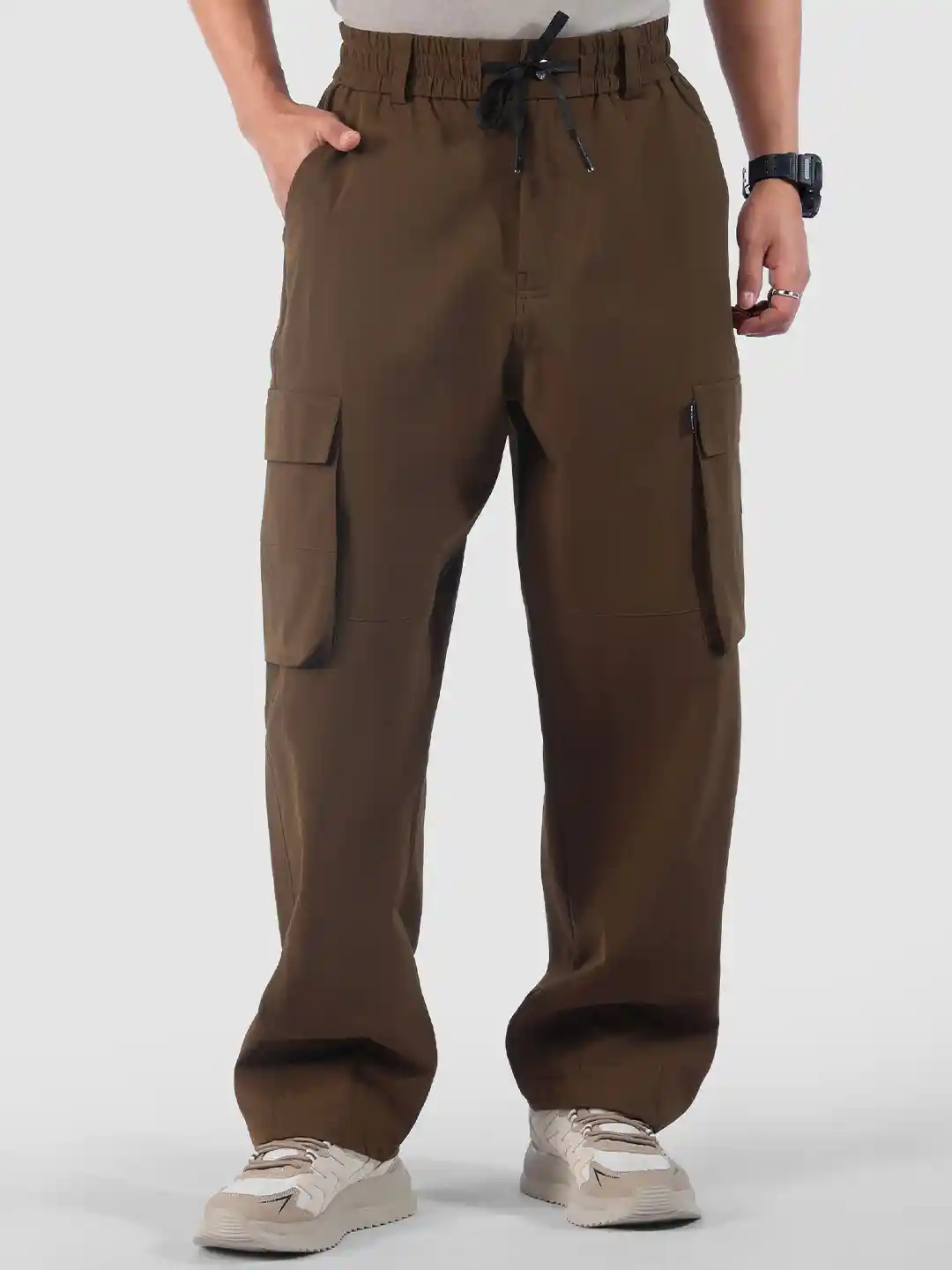 Buy Beyoung Men Brown Raw Edge Light Weight Cargo Pants Trousers