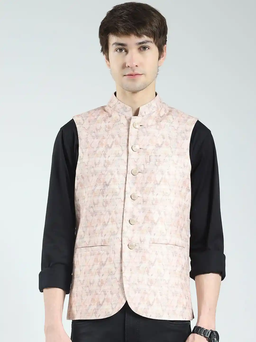 Buy Monte Carlo Men's Printed Band Neck Nehru Jacket Nehru