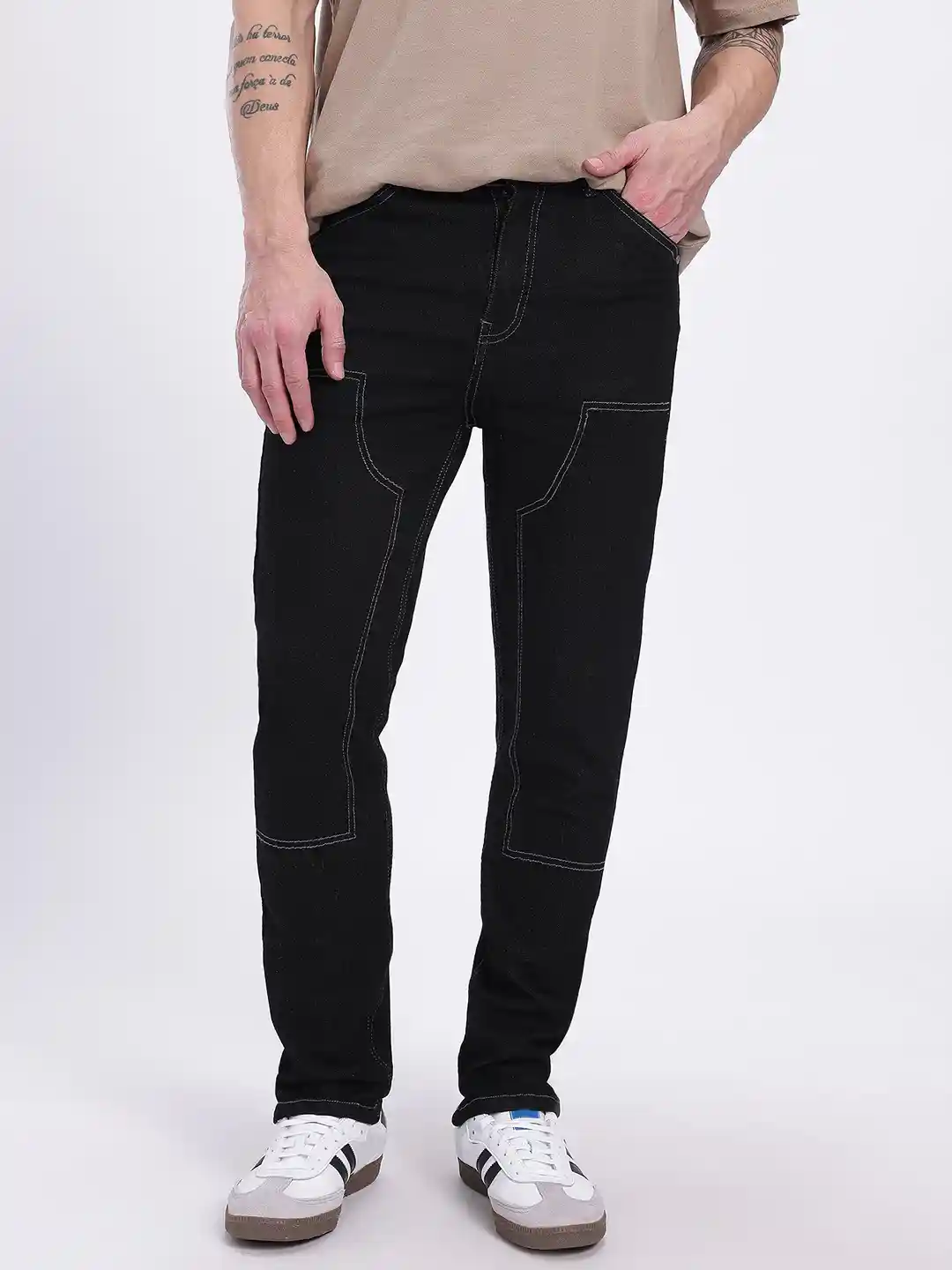 glitchez Men Contrast Stitch Straight Fit Jeans