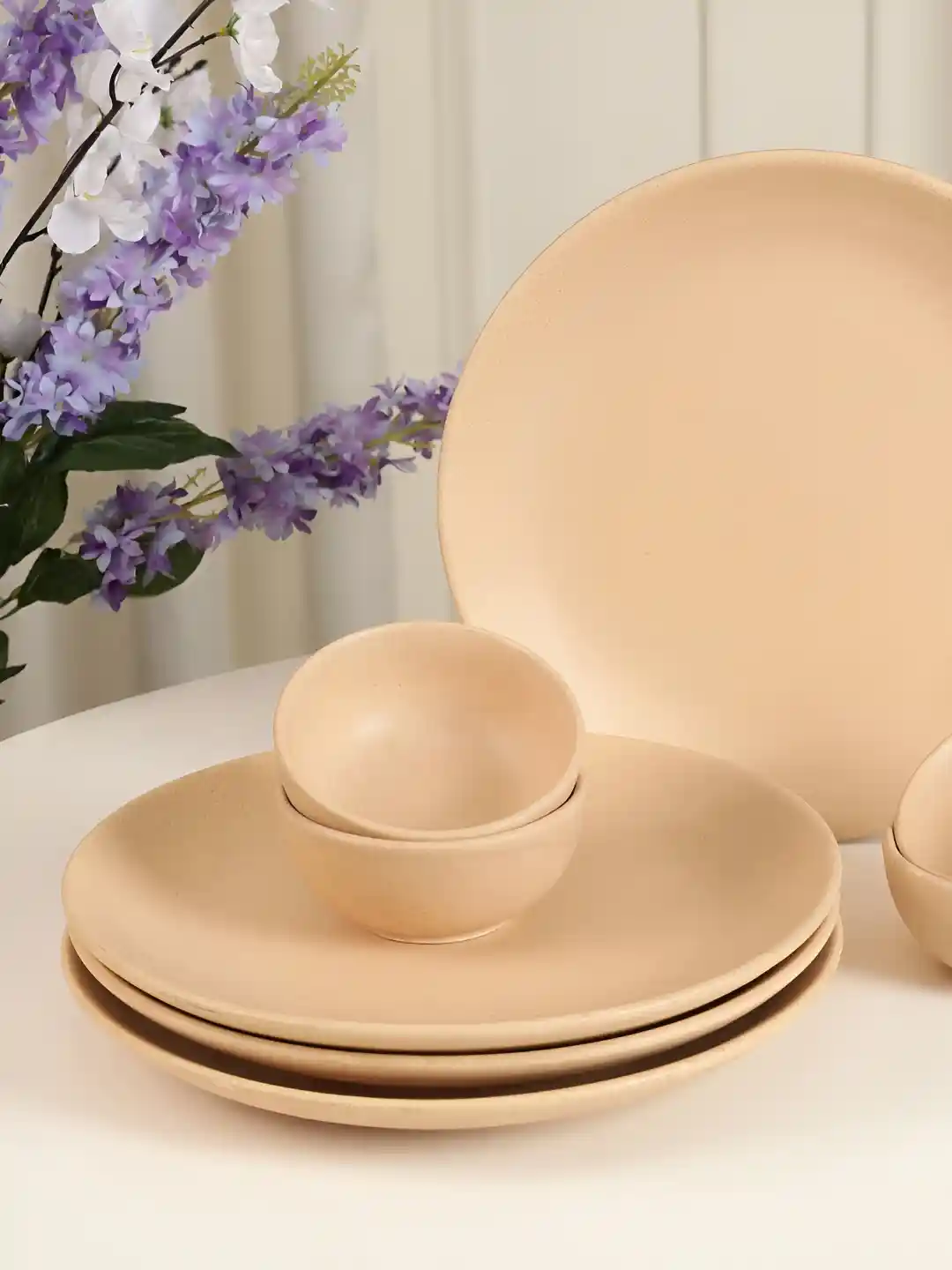 THE WHITE SPACE LIVING Reactive Glaze Beige Solid Stoneware Dishwasher and  Microwave Safe Piece Dinner Set