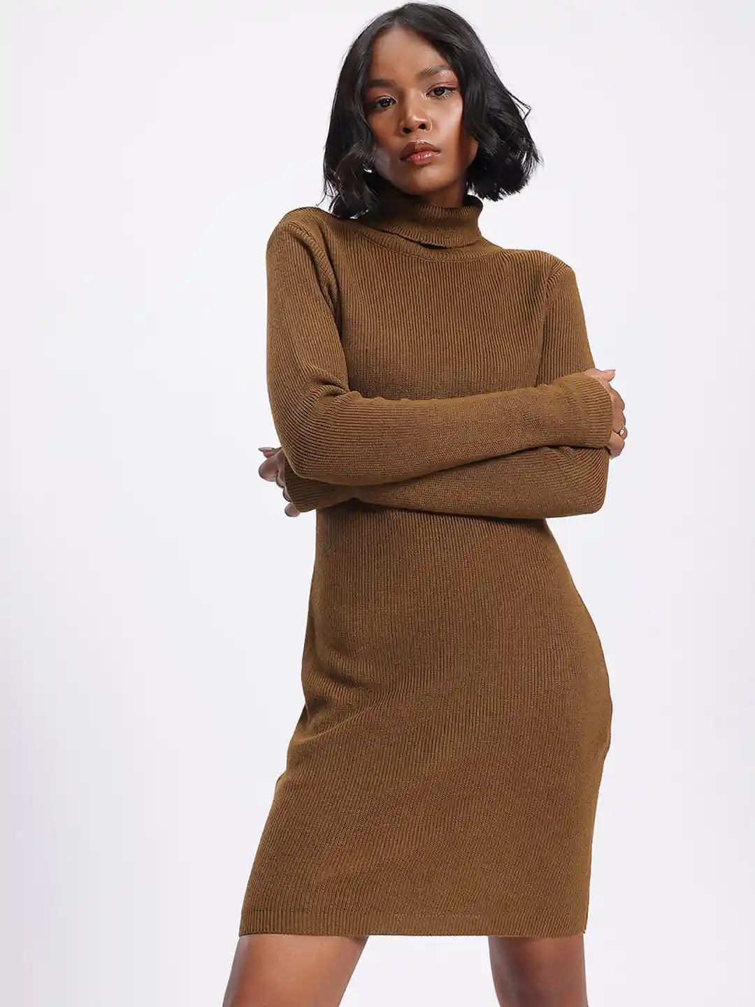 Buy glitchez Turtle Neck Sweater Dress Dresses for Women